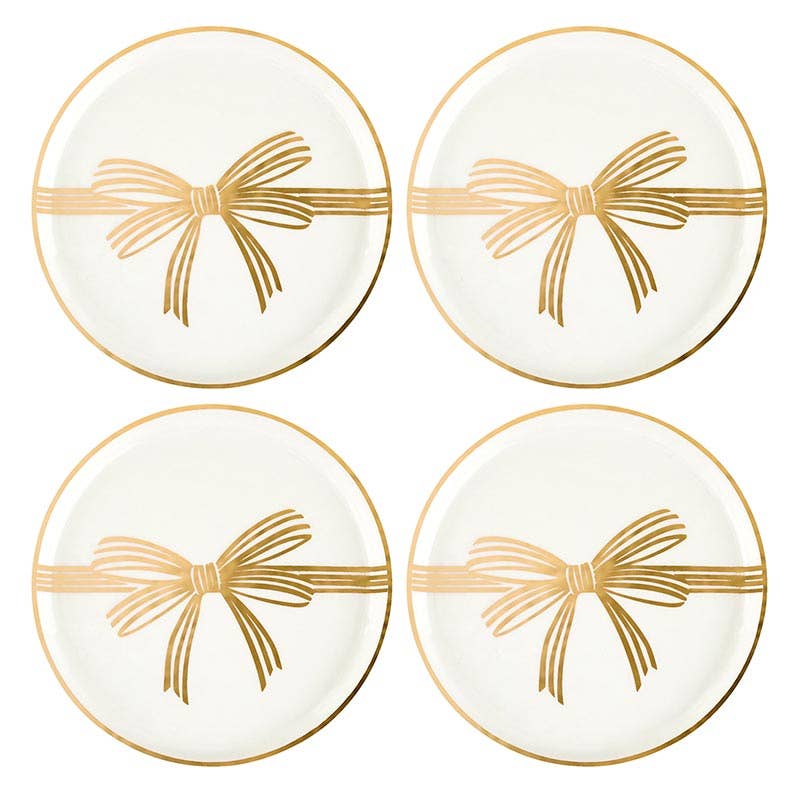 Gold Bow Appetizer Plates - Metallic Gold Bow - Set of 4