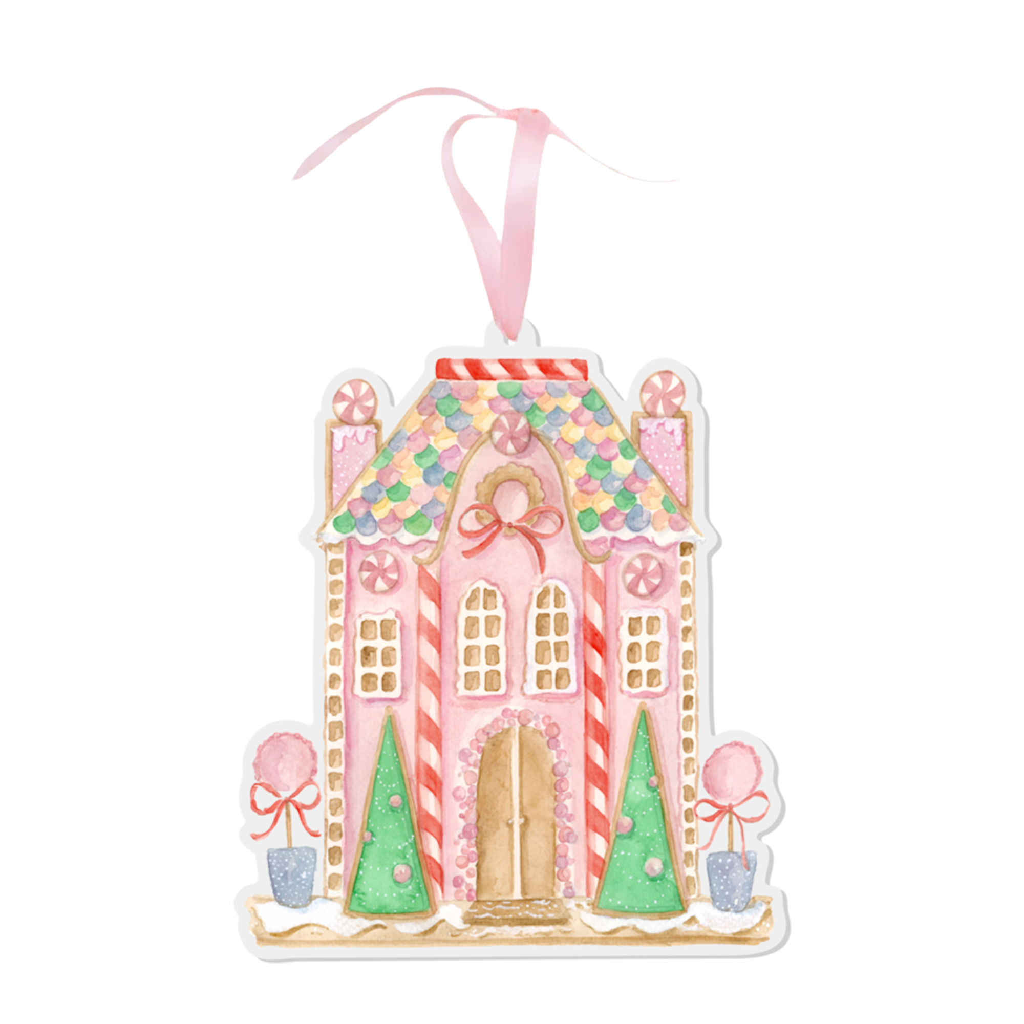 Pastel Gingerbread House Watercolor Ornament