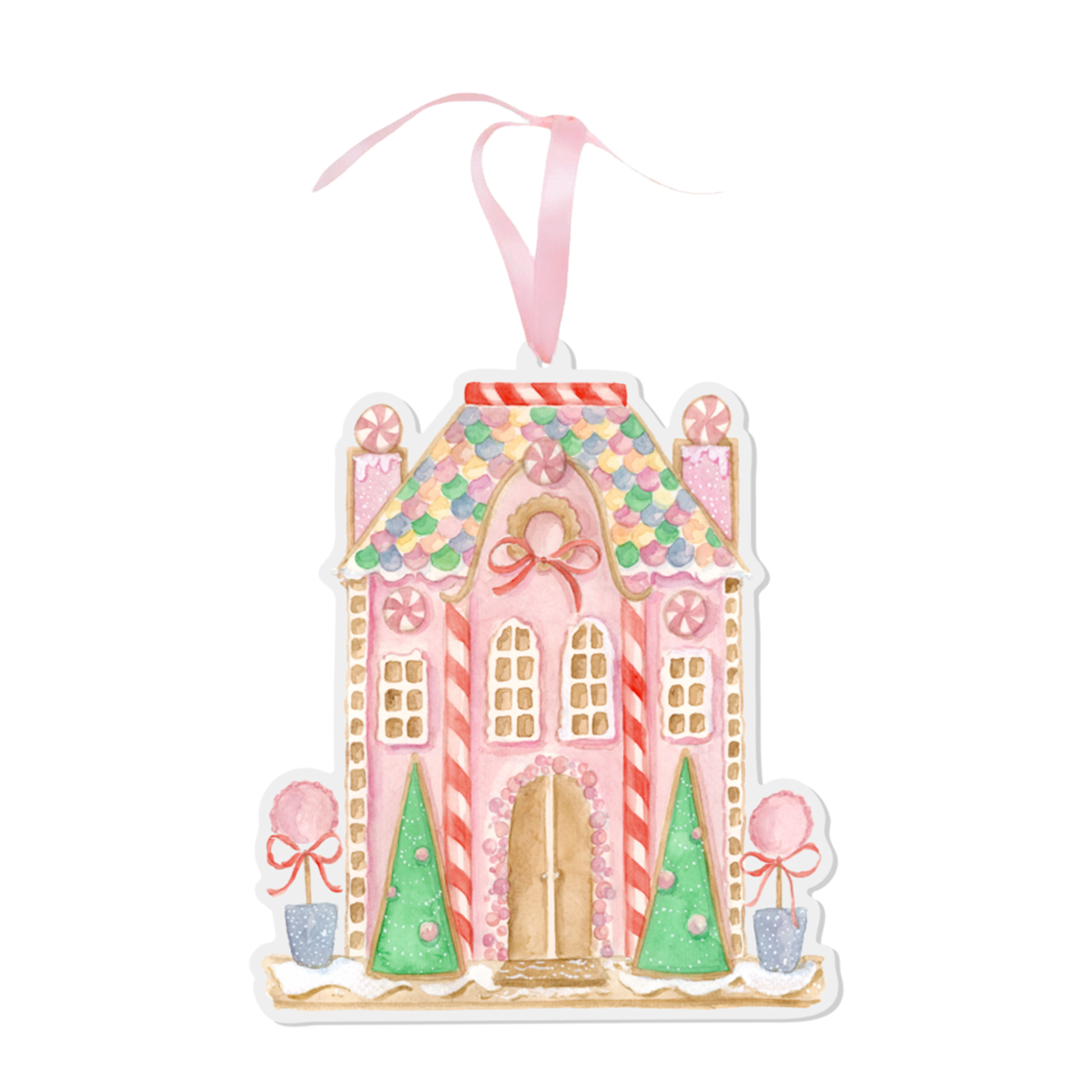 Pastel Gingerbread House Watercolor Ornament