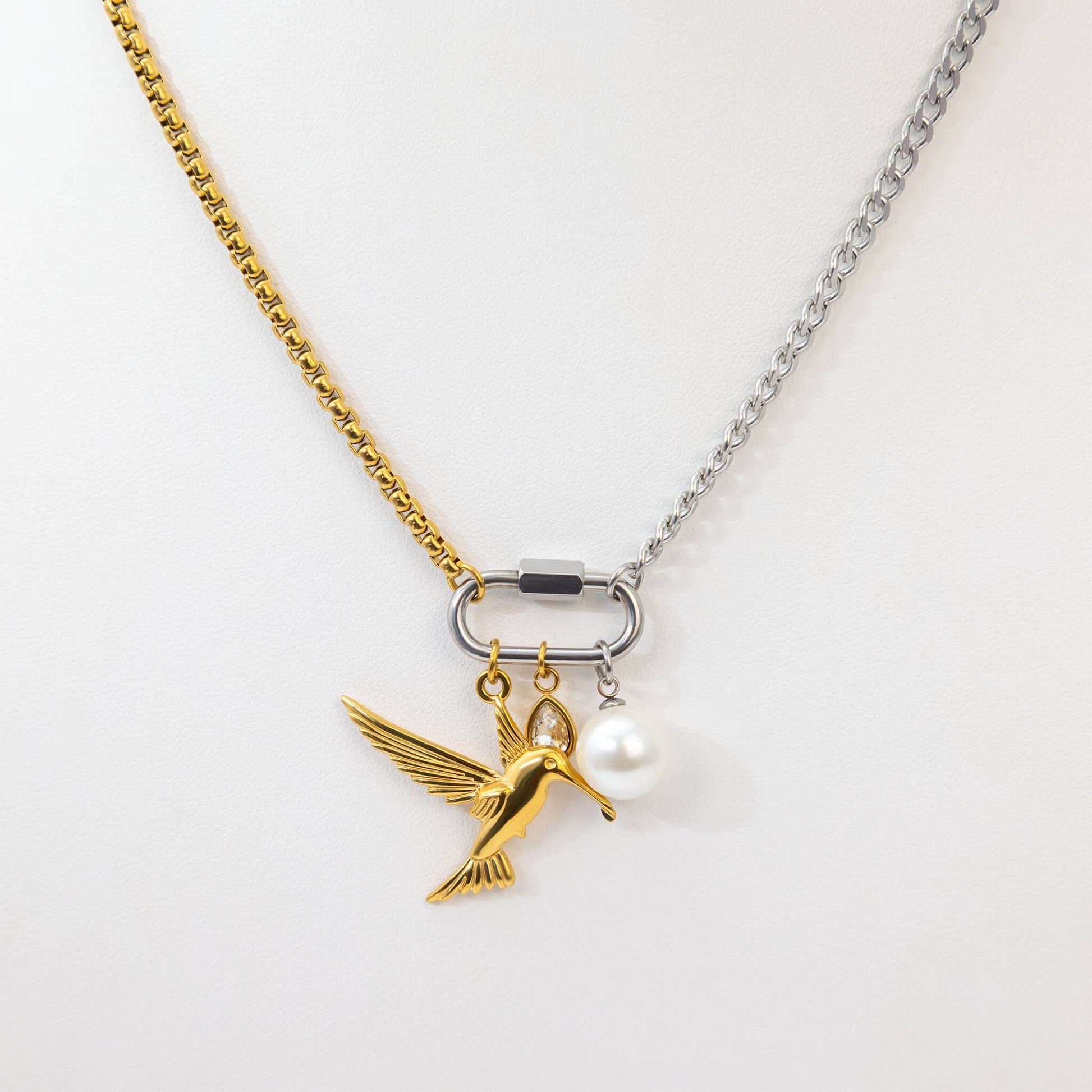 18K Gold Stainless Steel Mixed Metal Carabiner Necklace