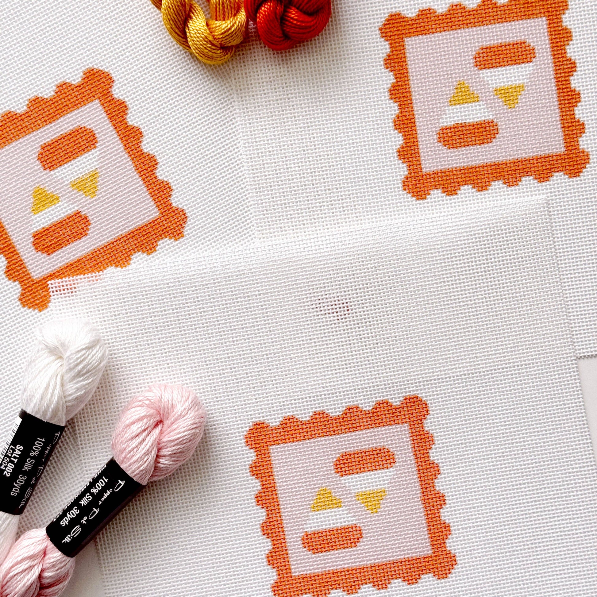 Candy Corn Stamp Needlepoint Canvas – 18 Mesh Zweigart Mono Deluxe, 2.7" Hand Painted Fall Halloween Mini