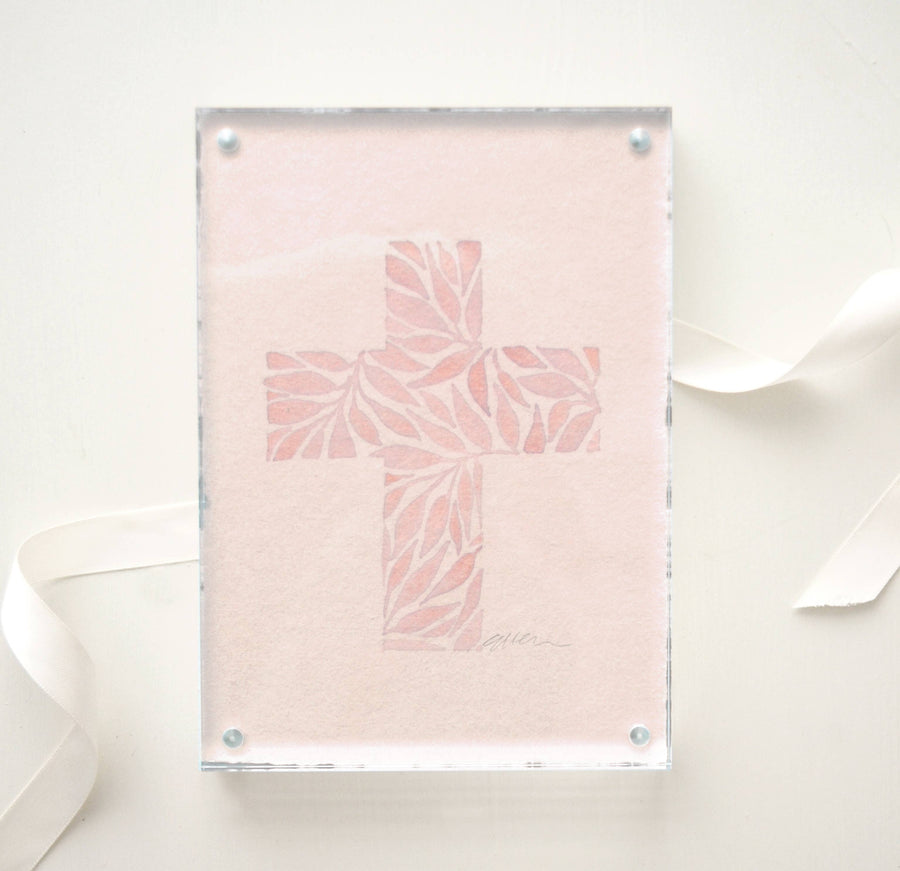 Pink Cross framed in Acrylic