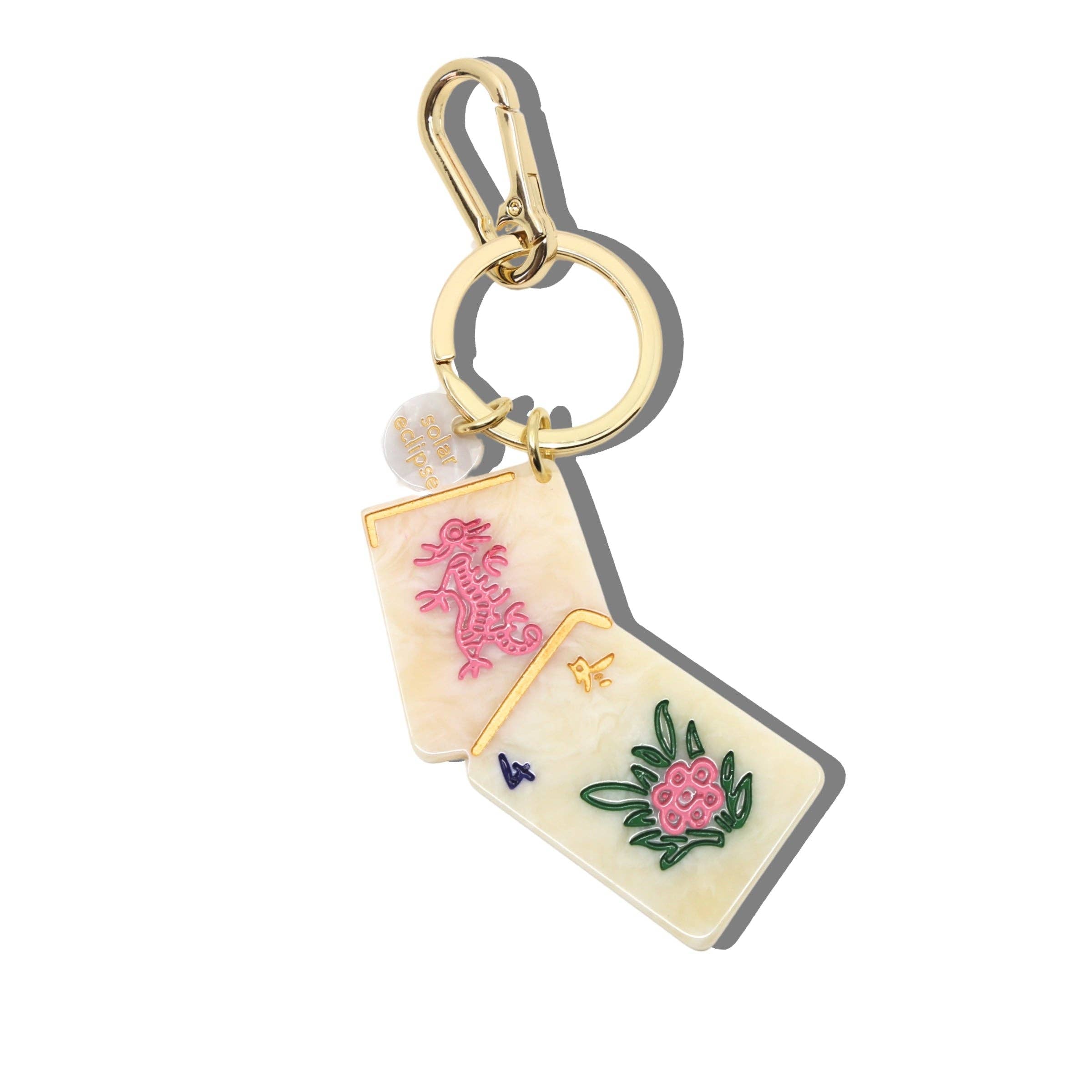 Hand-painted Flower Mahjong Bag Charm + Keychain | Eco-Friendly