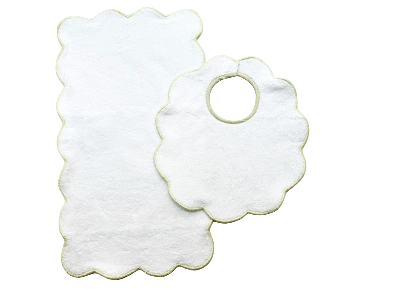 Bib & Burp Set - Sage Solid Scalloped Edge