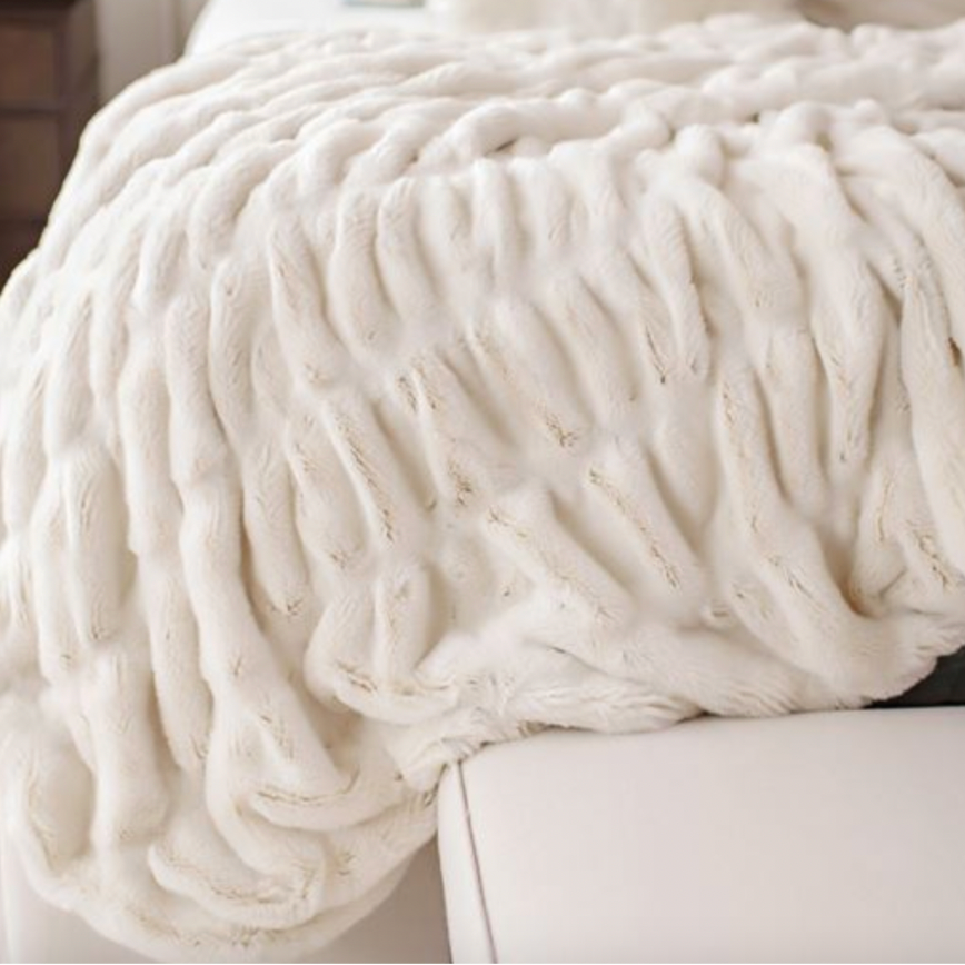Soft Ruched Faux Fur Throw- Multiple Colors