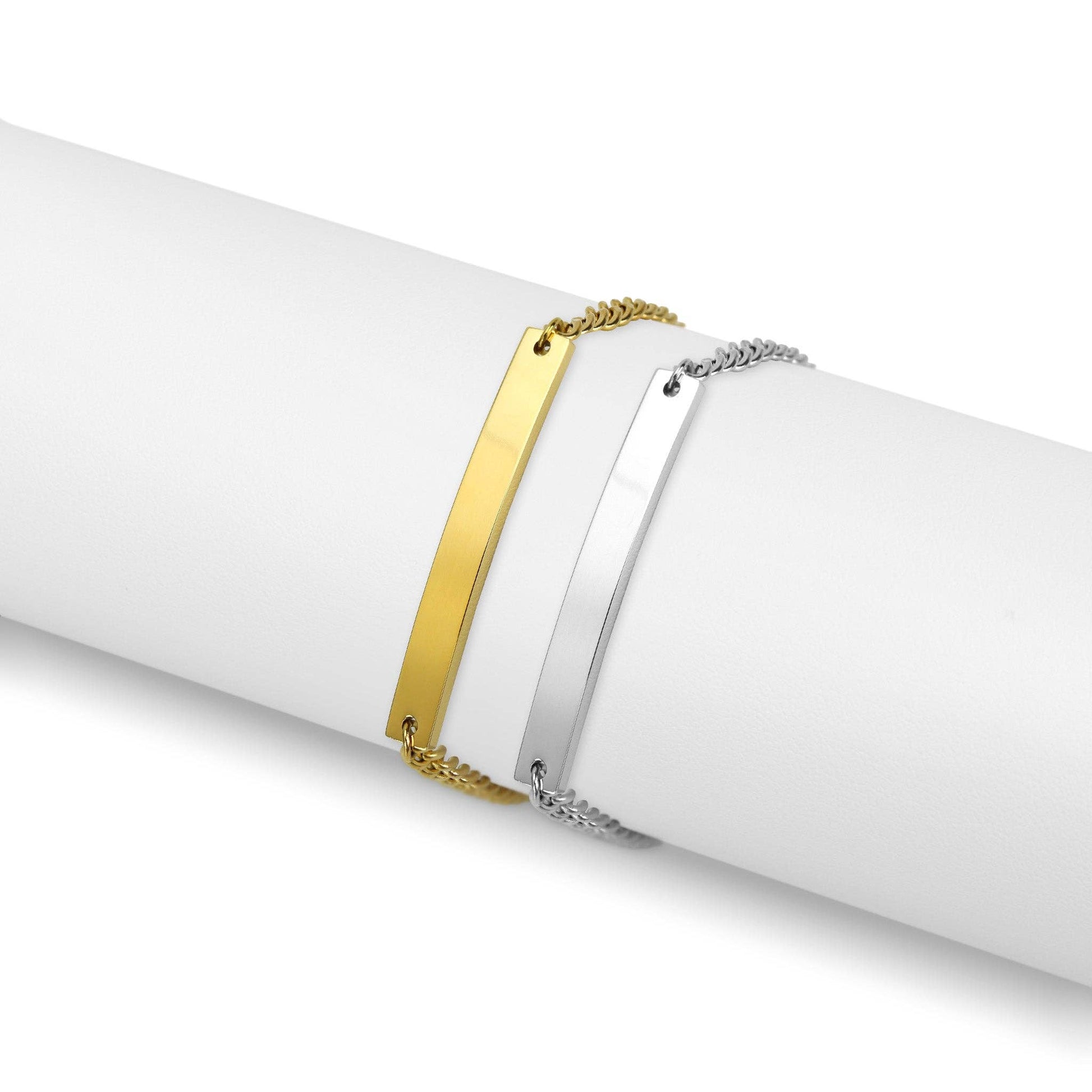 Stainless Steel PVD Curved Blank Bar Curb Chain Bracelet