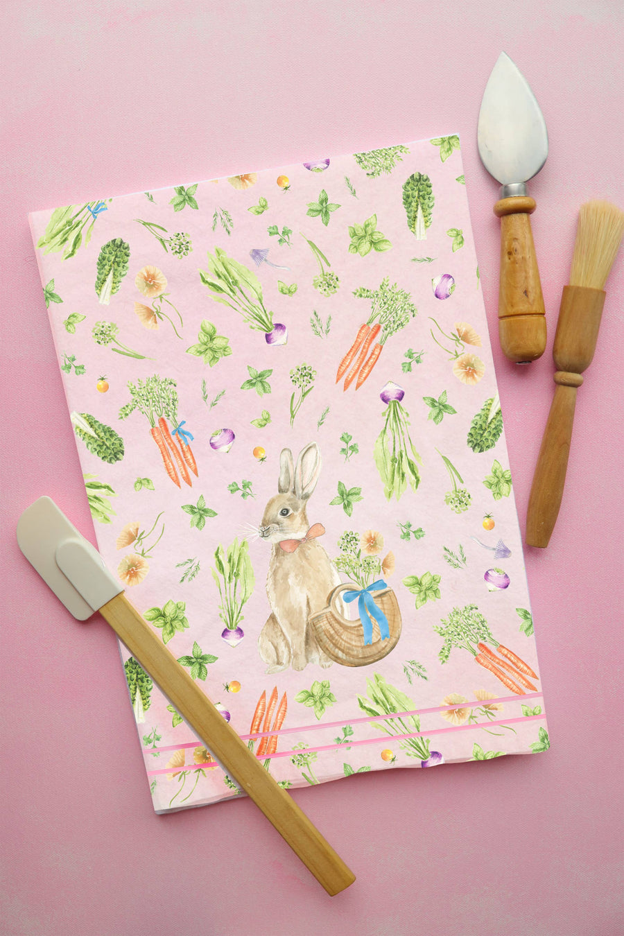 Spring Easter Tea Towel, Garden Herbs Vegetables Bunniy