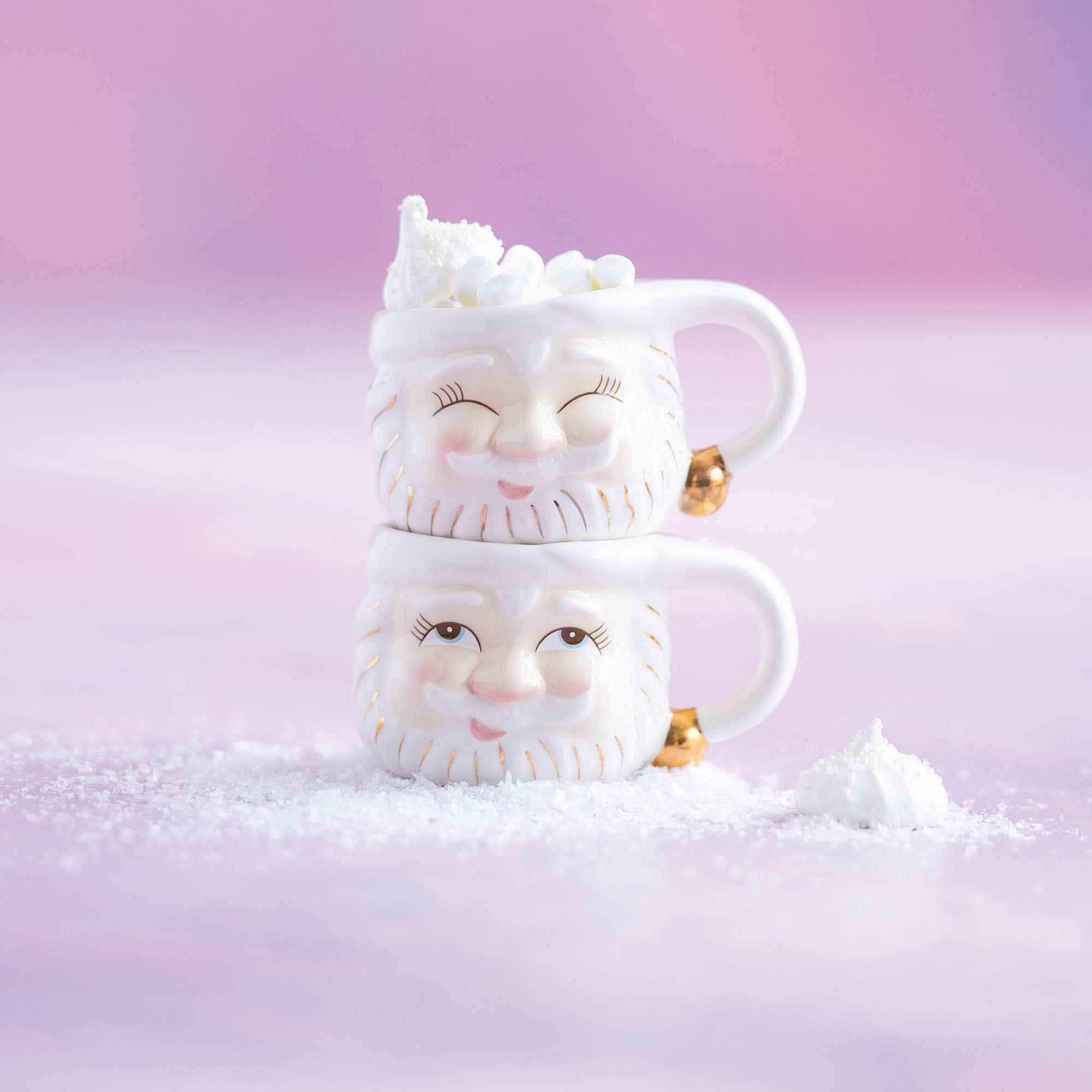 Glitterville Papa Noel Mug, 2 Asst, Cream, Ceramic, 5.5" x 3