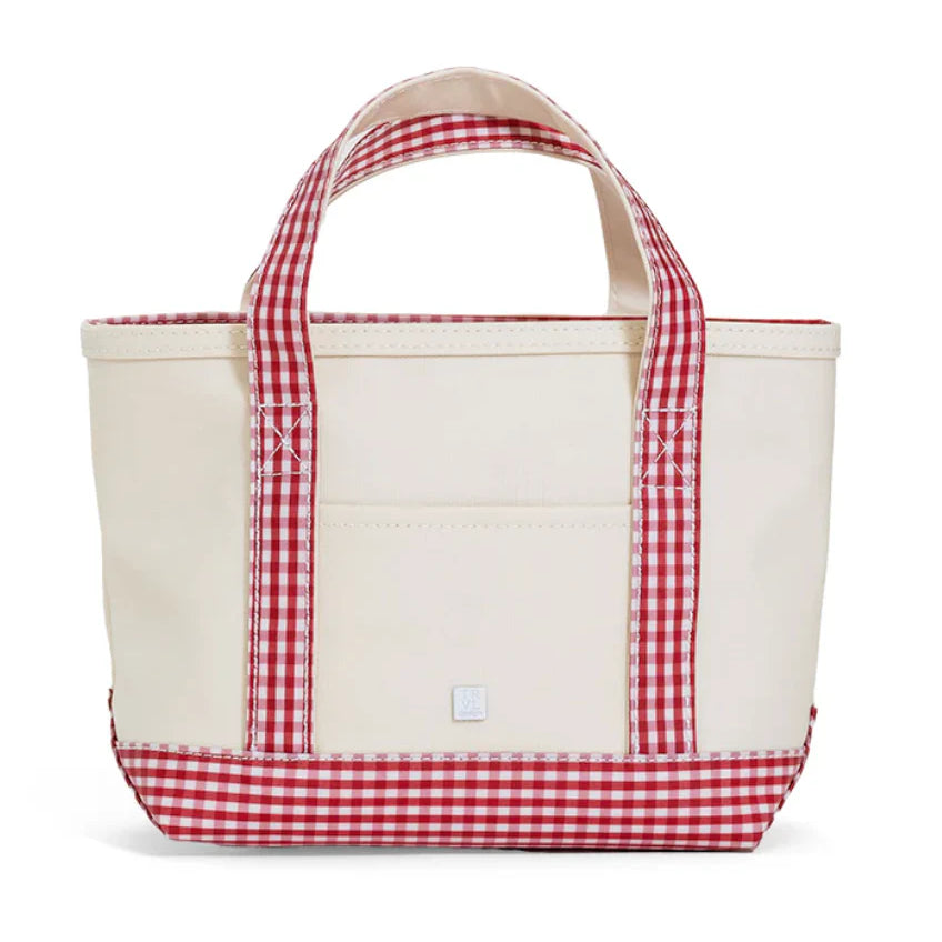 Mini Tote - Canvas Natural with Gingham Red