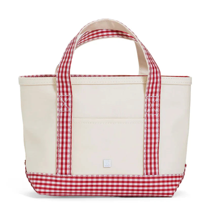 Mini Tote - Canvas Natural with Gingham Red