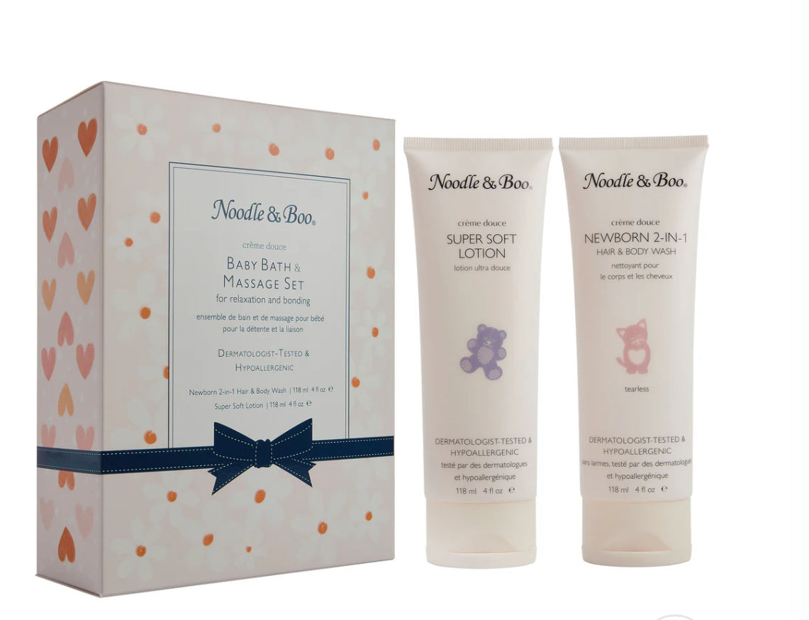 Baby Bath & Massage Set - Pink Daisies & Hearts