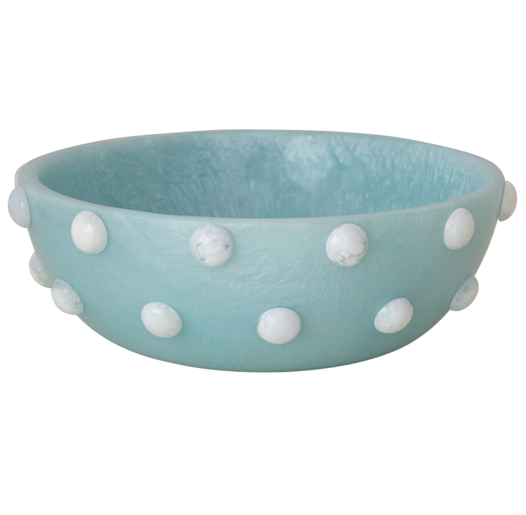 Marbled Resin Hobnail Bowl, Blue and White
