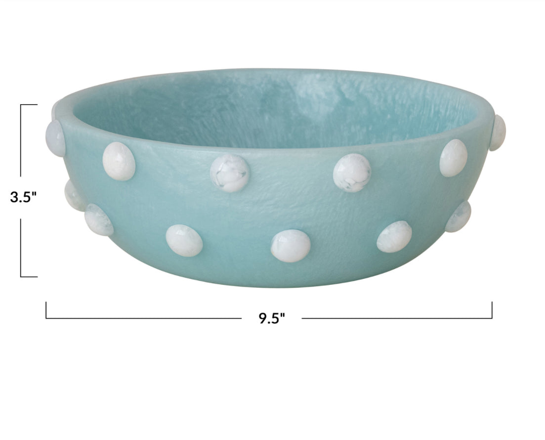 Marbled Resin Hobnail Bowl, Blue and White