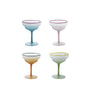 4 oz Fluted Stemmed Coupe Glasses with Colored Rim, set of 4
