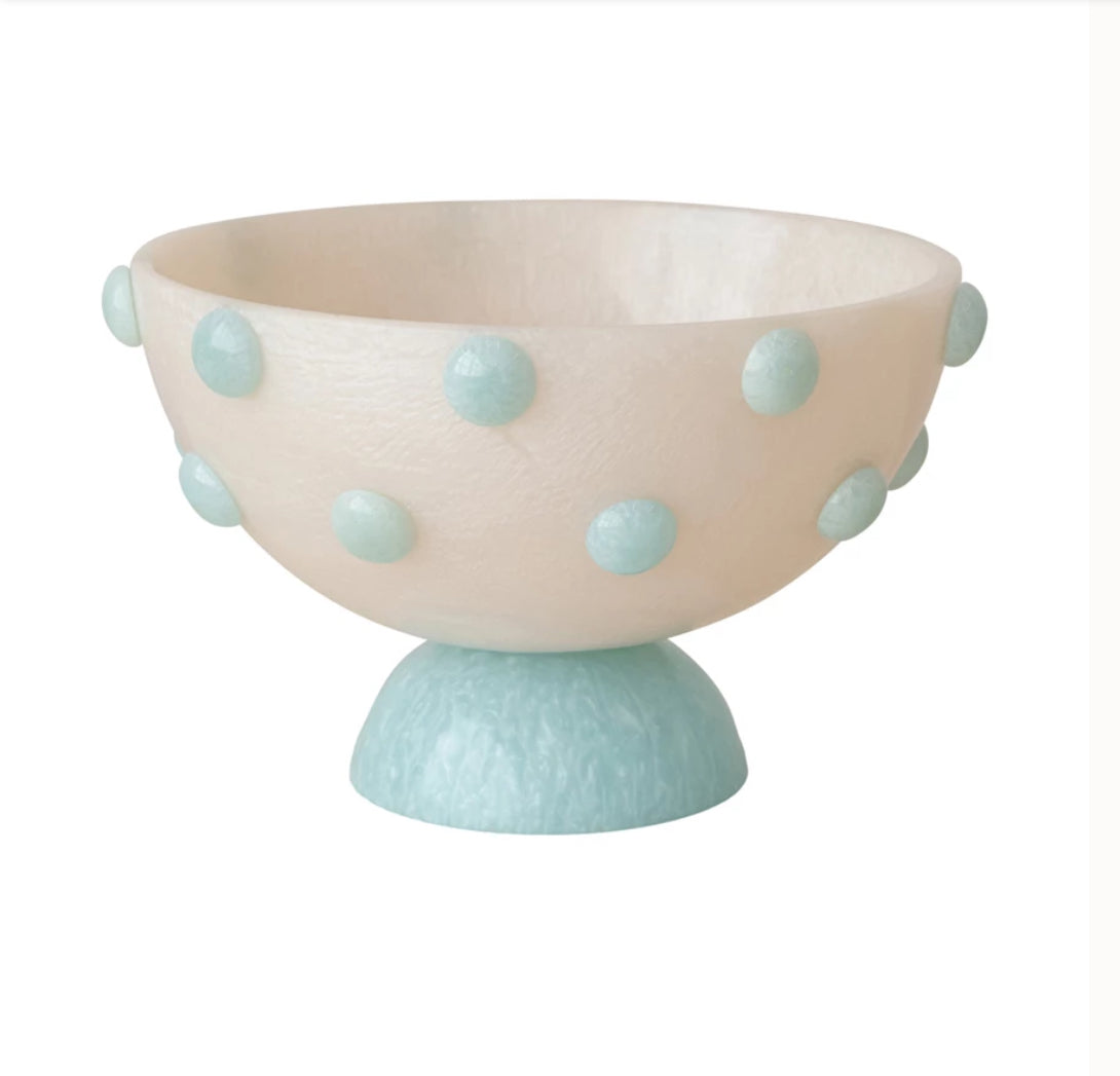 Marbled Resin Hobnail Footed Bowl, Pink and Blue