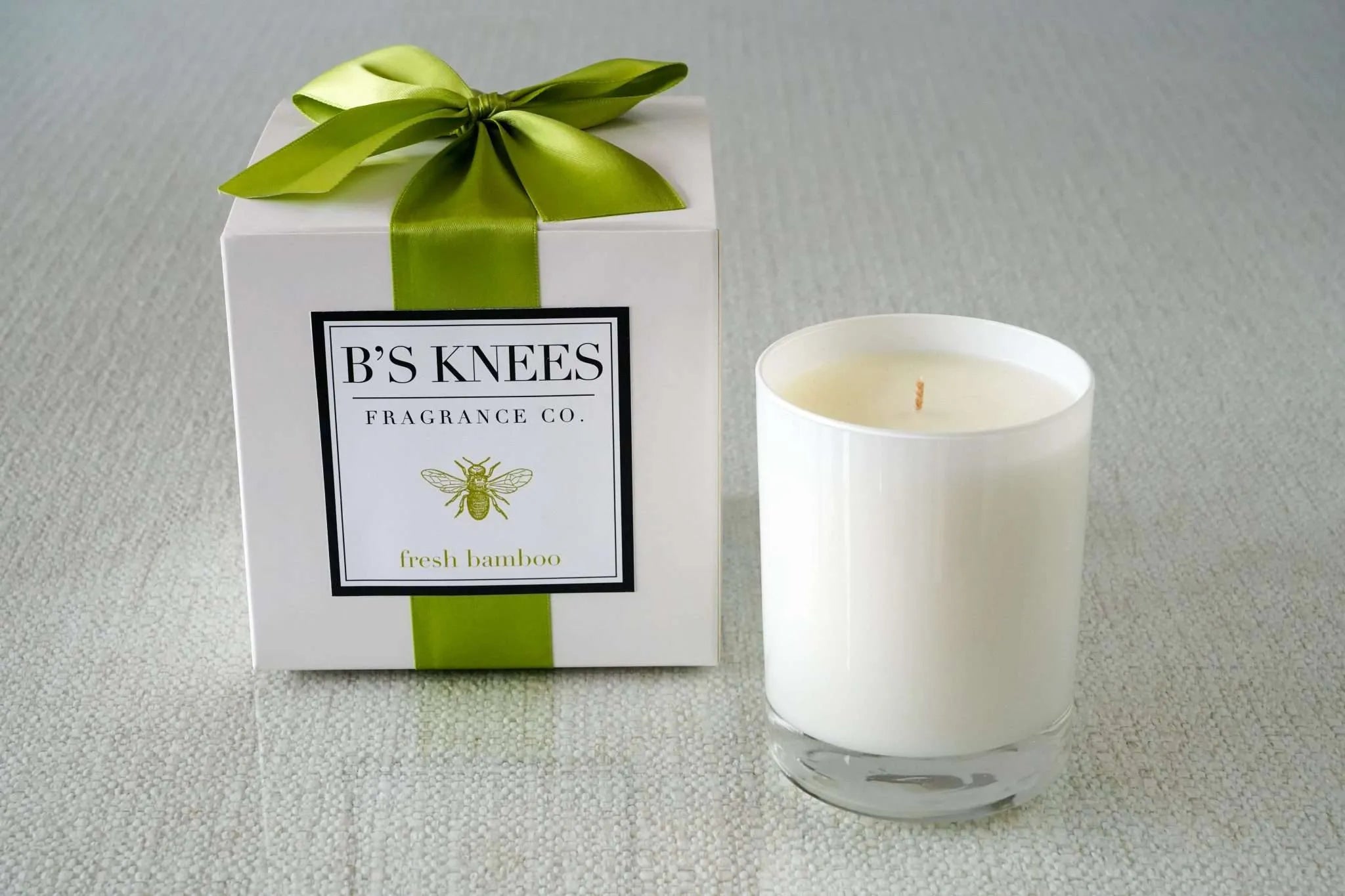 B’s Knees 1-Wick White Glass Candle, Fresh Bamboo