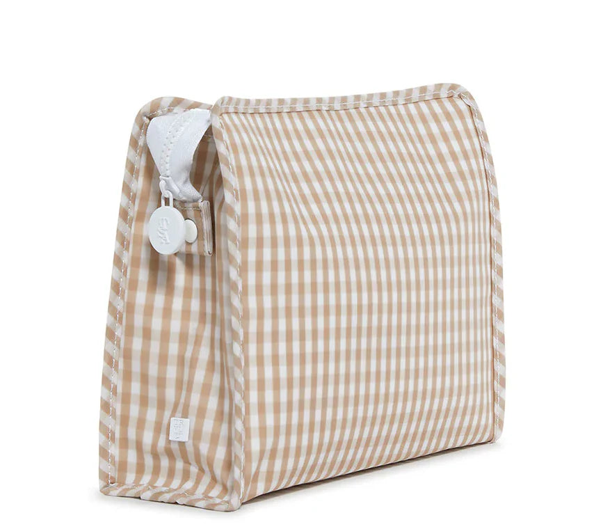 Large Roadie Gingham Khaki Zip Pouch