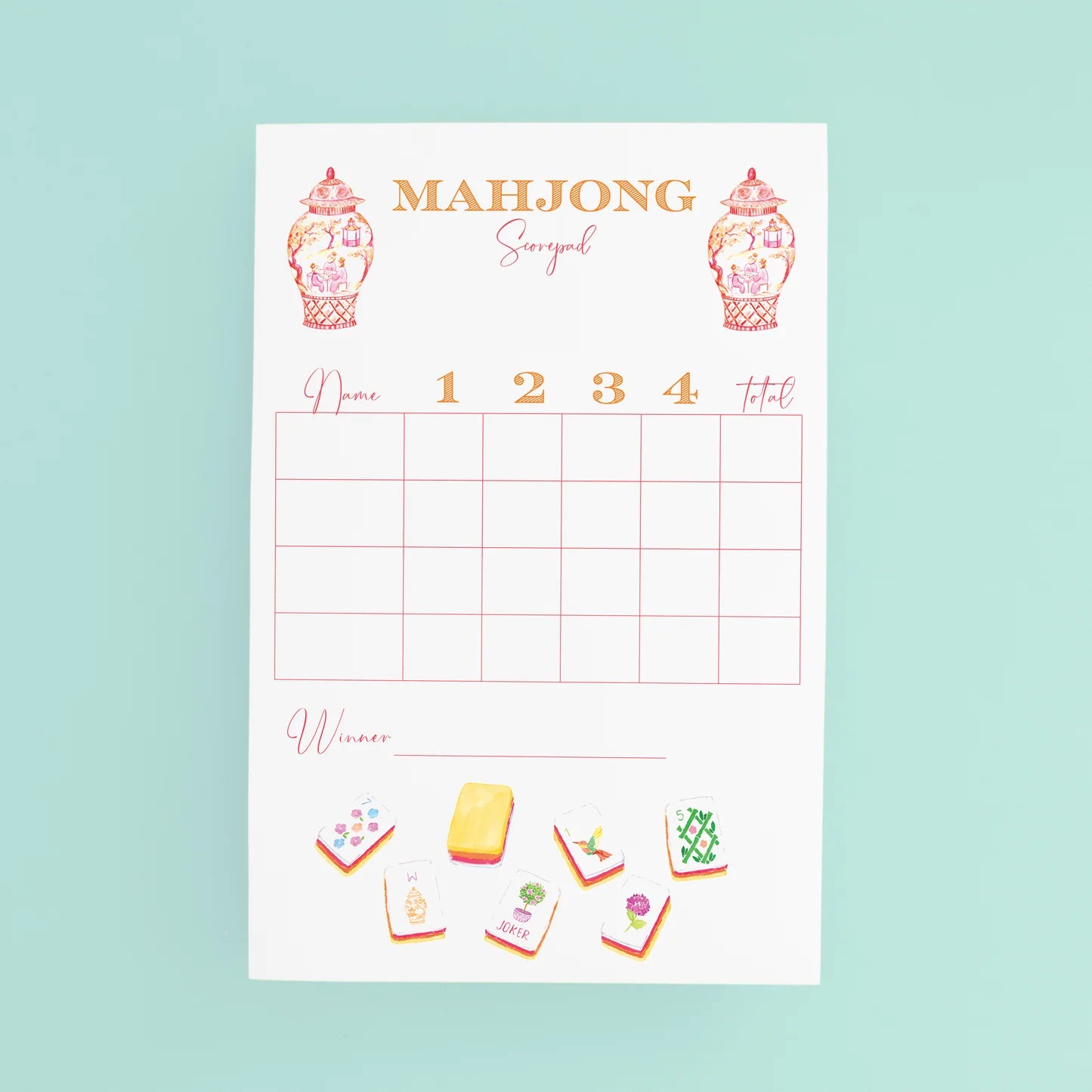 Mahjong Scorecard Pad- Sunset Tiles
