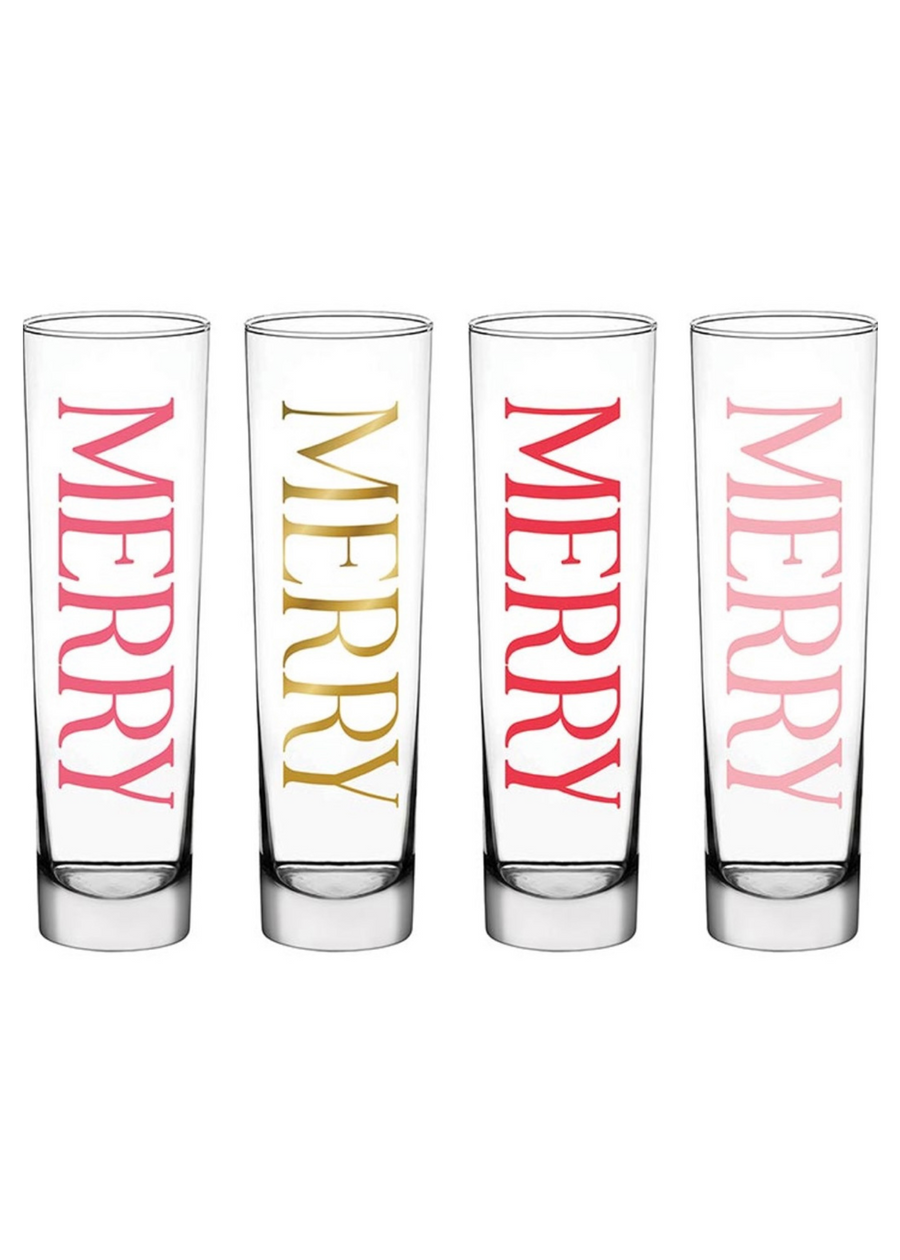 Flat Champagne Glass - Merry Merry Merry Merry - Set of 4