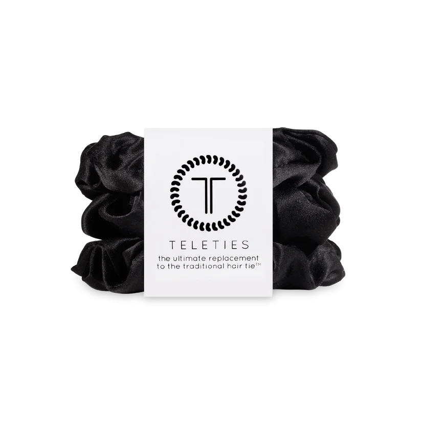 Jet Black Silk Scrunchie - Large