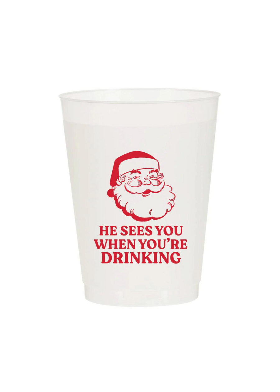 He Sees You When Your Drinking Frosted Cups - Pack of 6