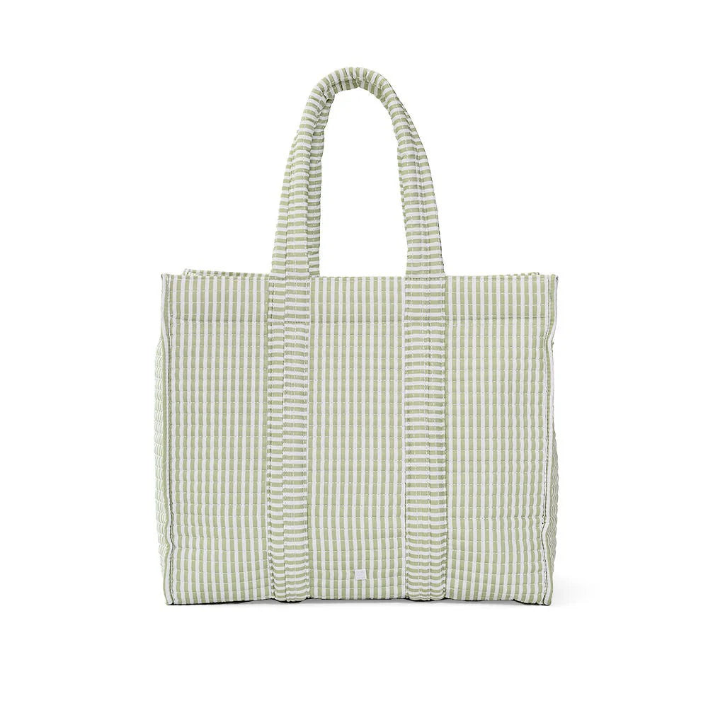 QUILTED GO GO TOTE - PIMLICO STRIPE SAGE GREEN