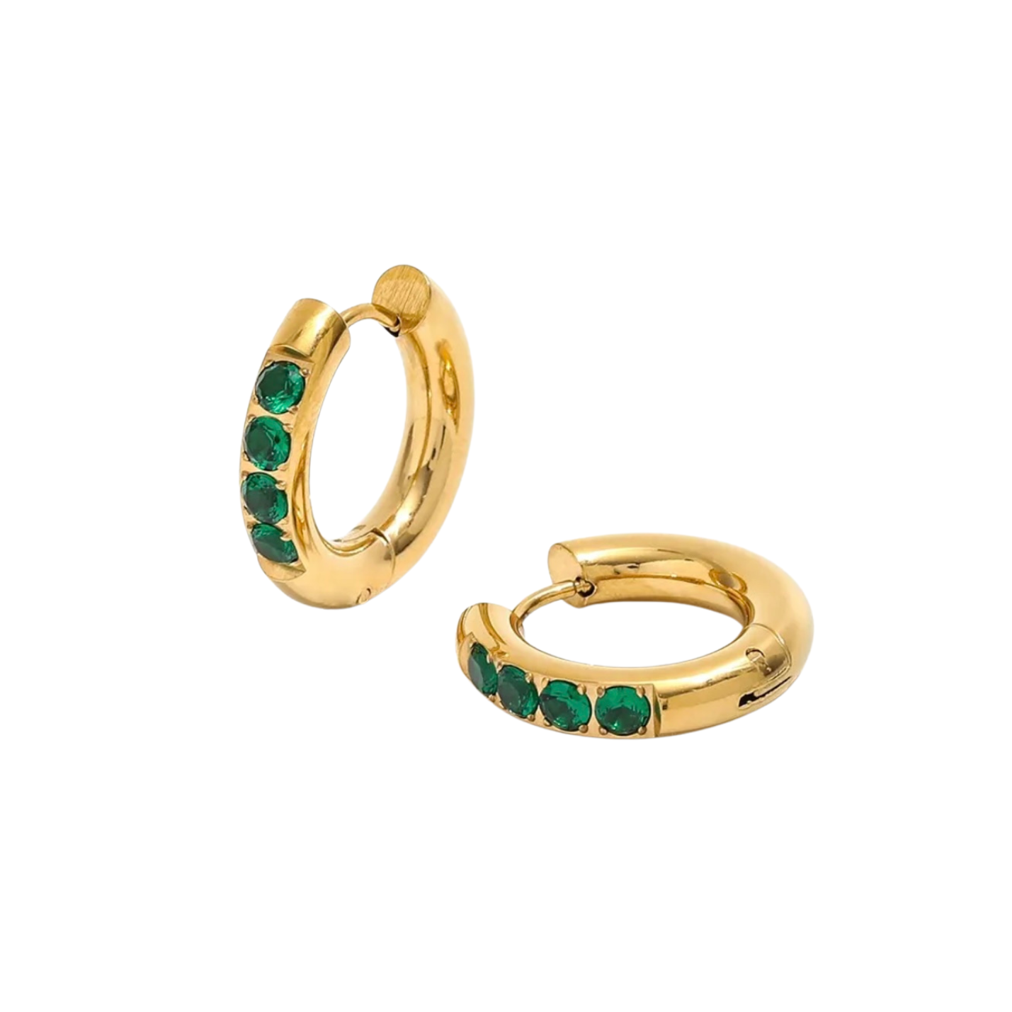Pave Green Huggie Hoops