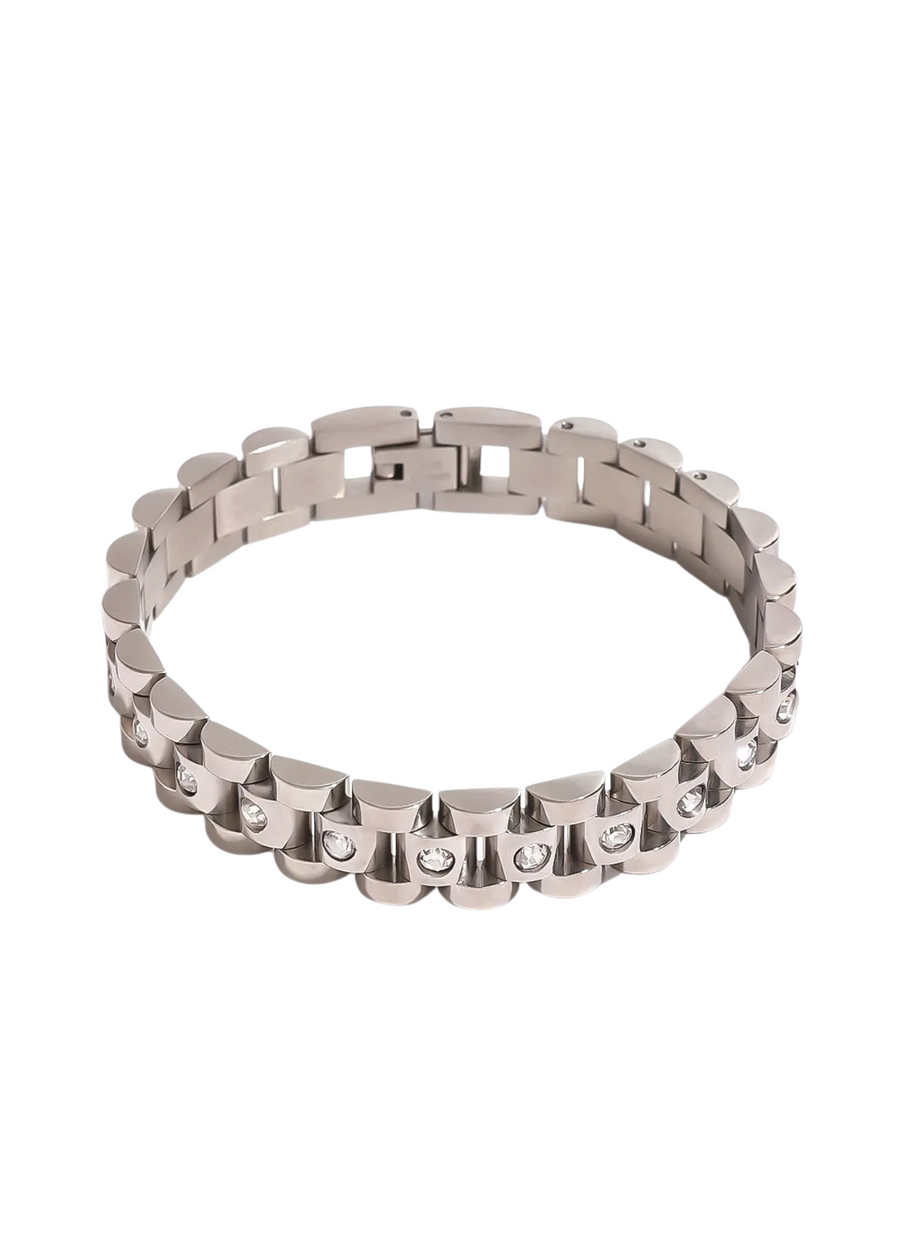 Silver Pave Wristwatch Chain Bracelet