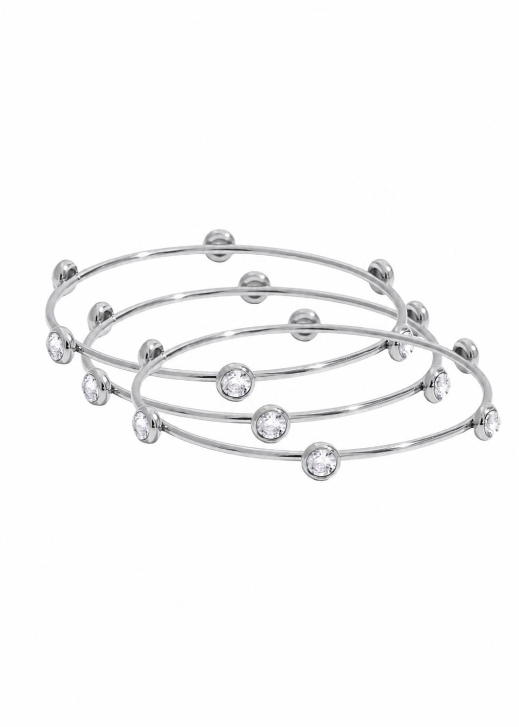 Shay Bangle Trio Bracelet Set Silver Pave