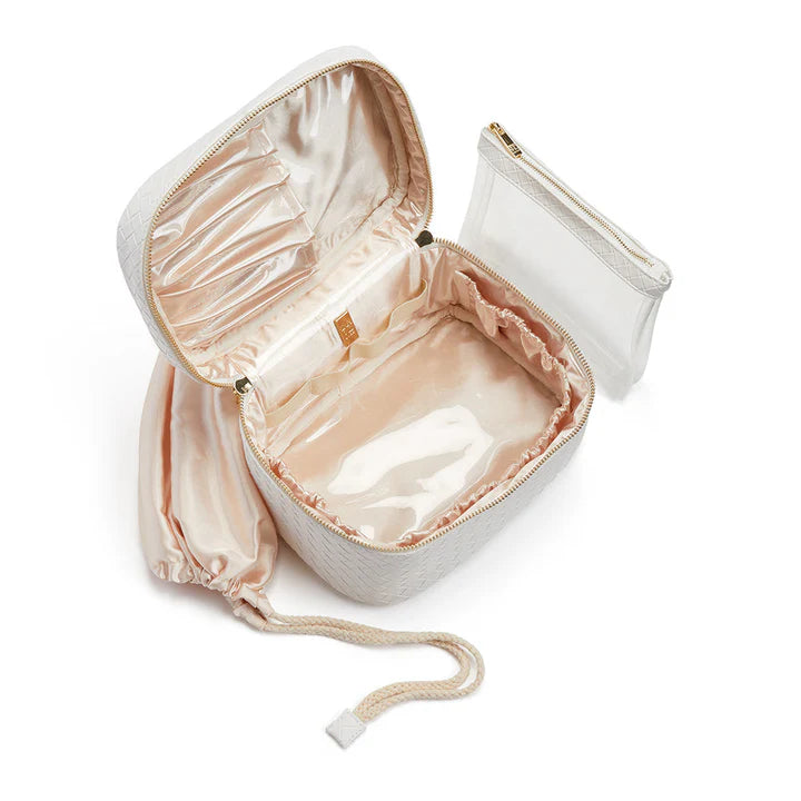 Luxe train cosmetic case- woven bridal white