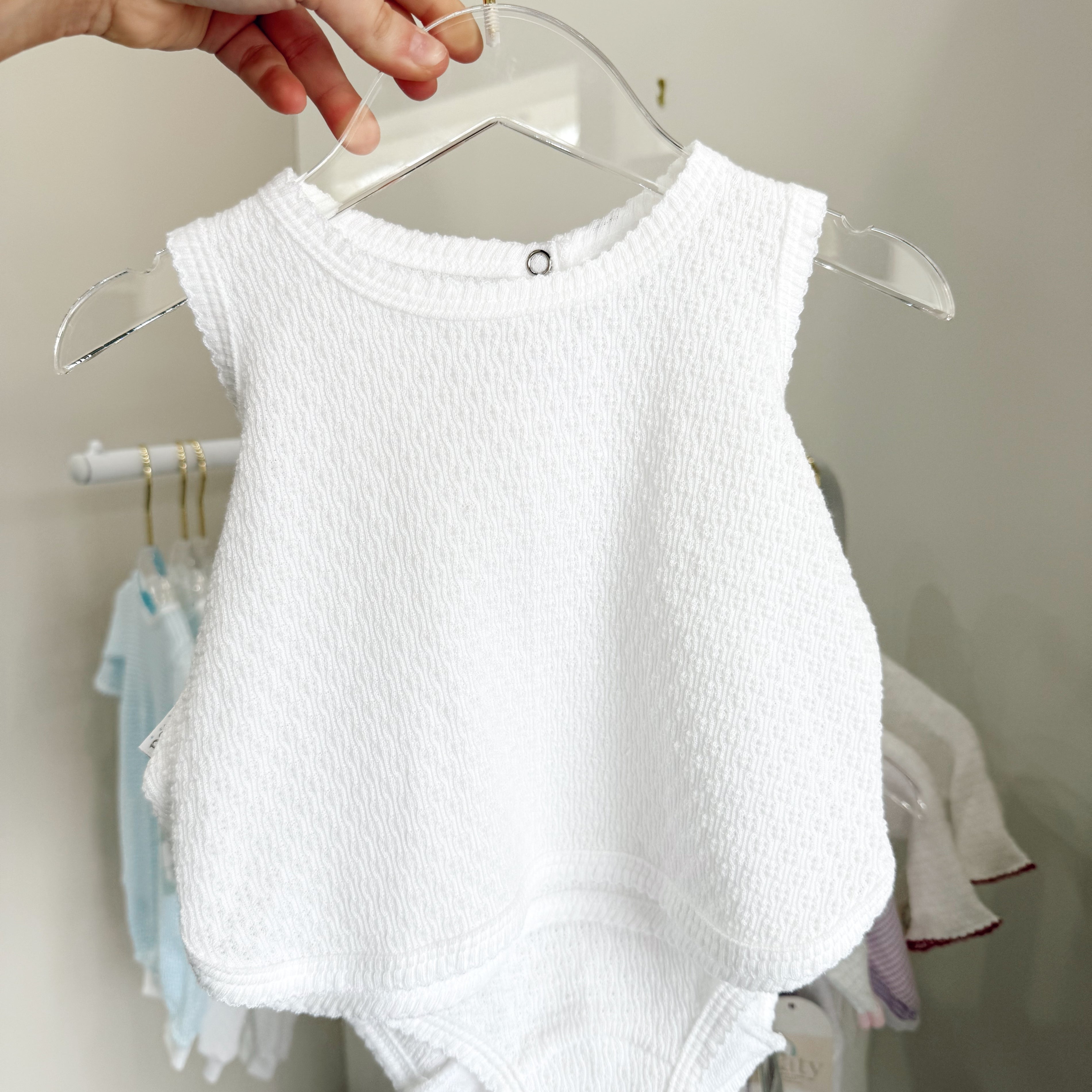 2 piece sleeveless with diaper cover- white