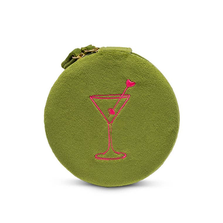 Velvet Jewelry Zip Case / Travel Organizer - Martini - Olive