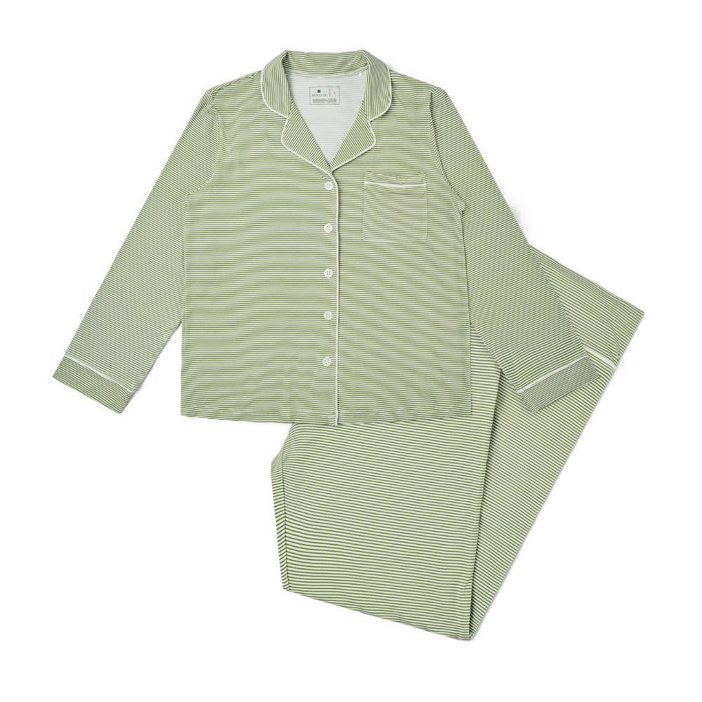 Evergreen Stripe Long Sleeve & Pants Bamboo Women's Pajama Set