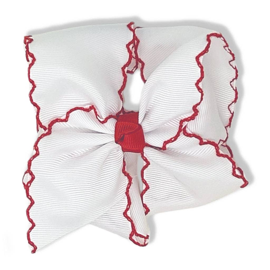 White Bow with Red Moonstitch