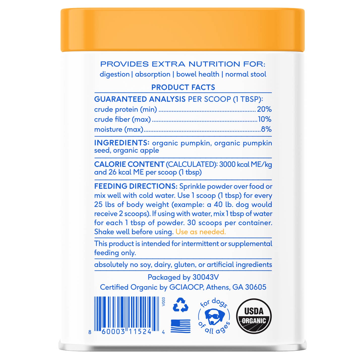 Organic Pumpkin Fiber Powder, Digestive Supplement For Dogs