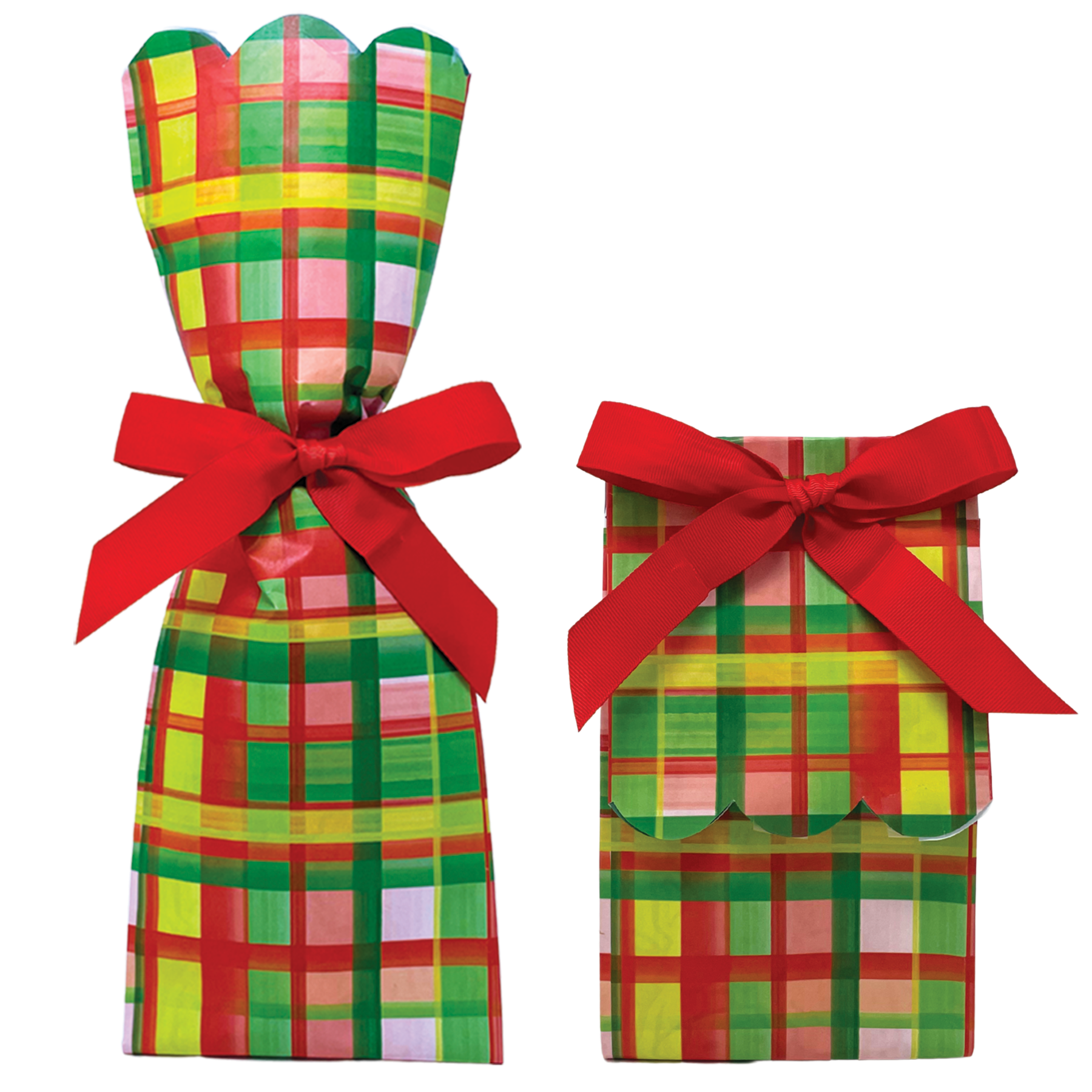 Holiday Plaid Wine + Gift Bag Kits | Set of 6