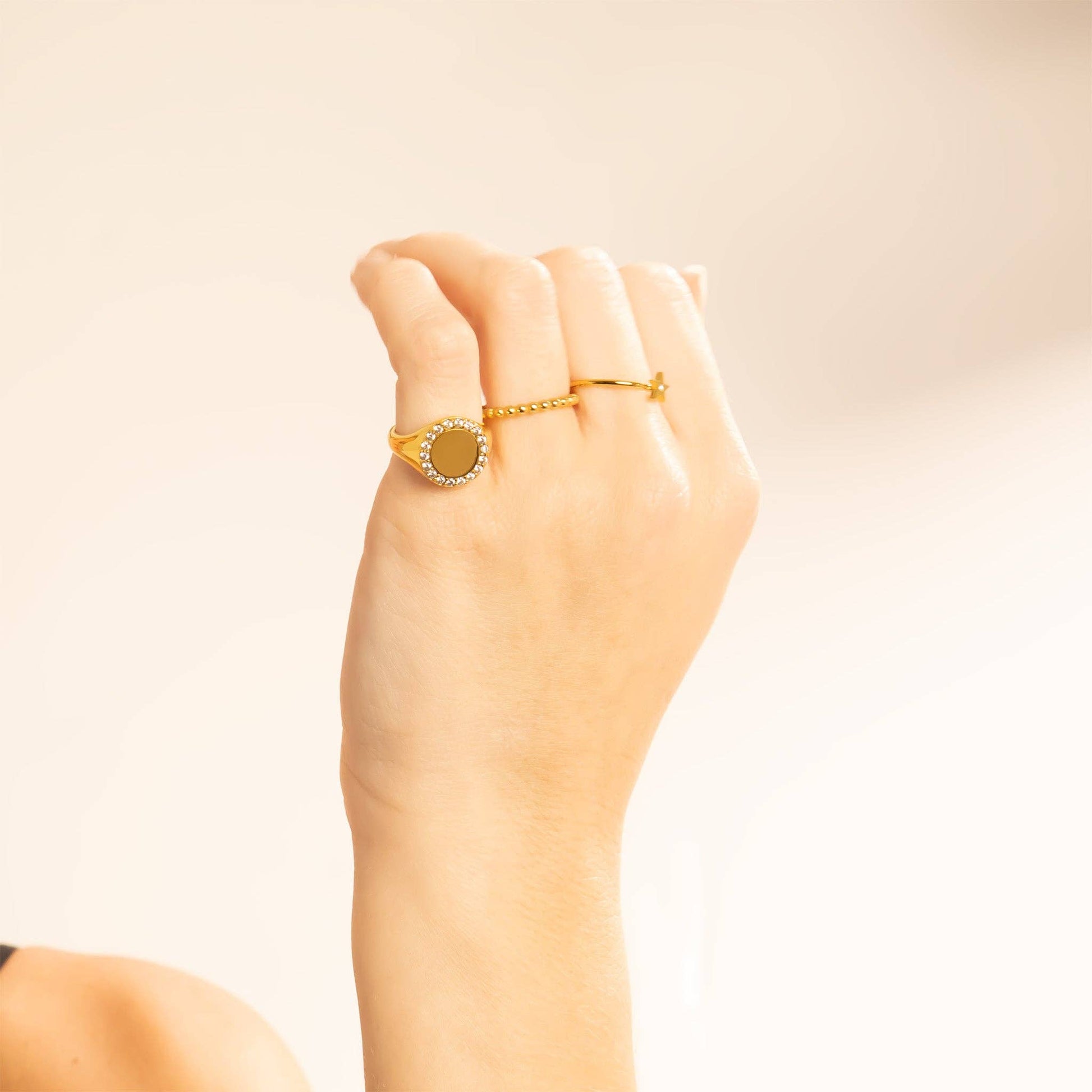 18K Gold PVD Stainless Steel Signet Ring With Stones