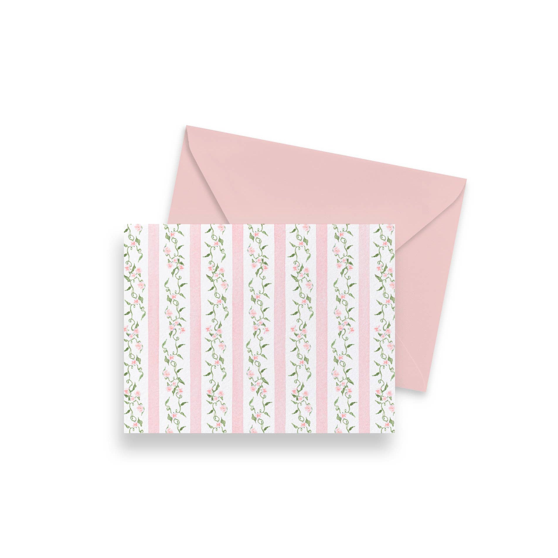 Pink Ditsy Floral Stripe Notecards | Set of 8