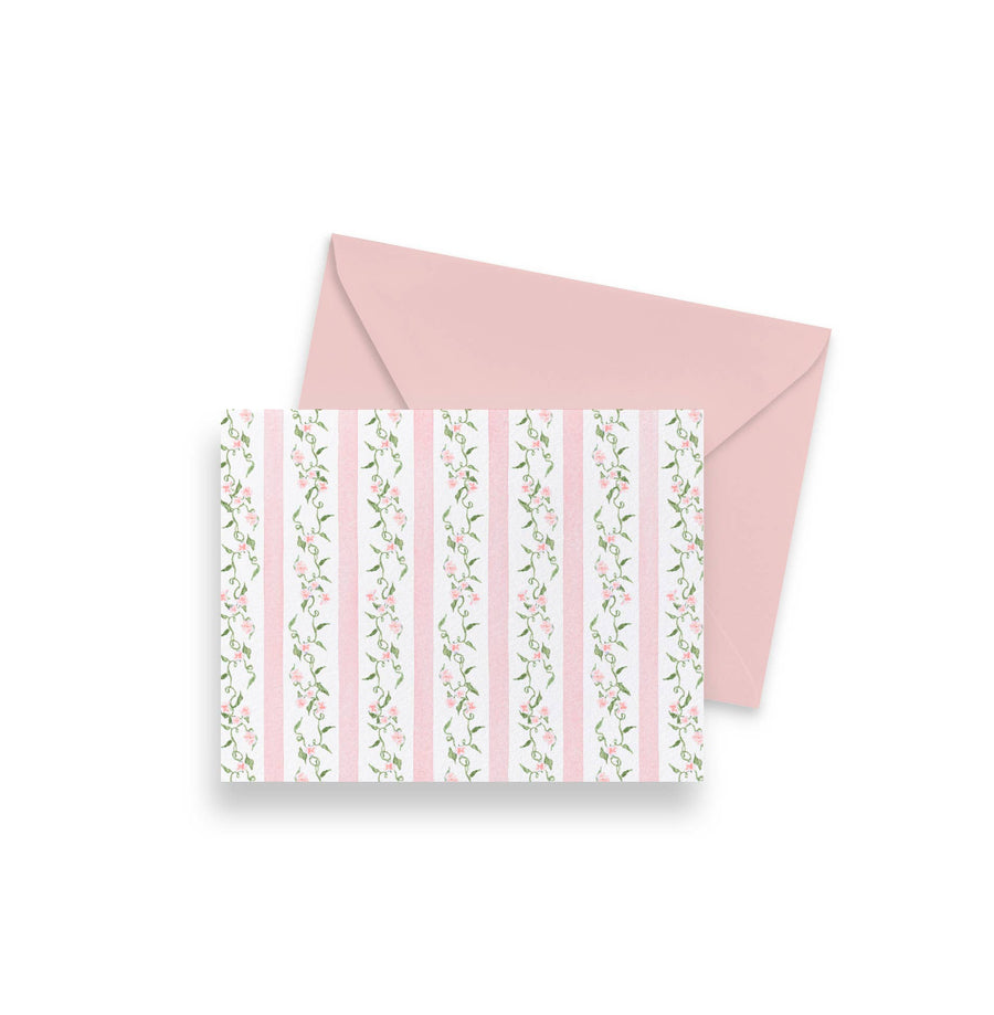 Pink Ditsy Floral Stripe Notecards | Set of 8