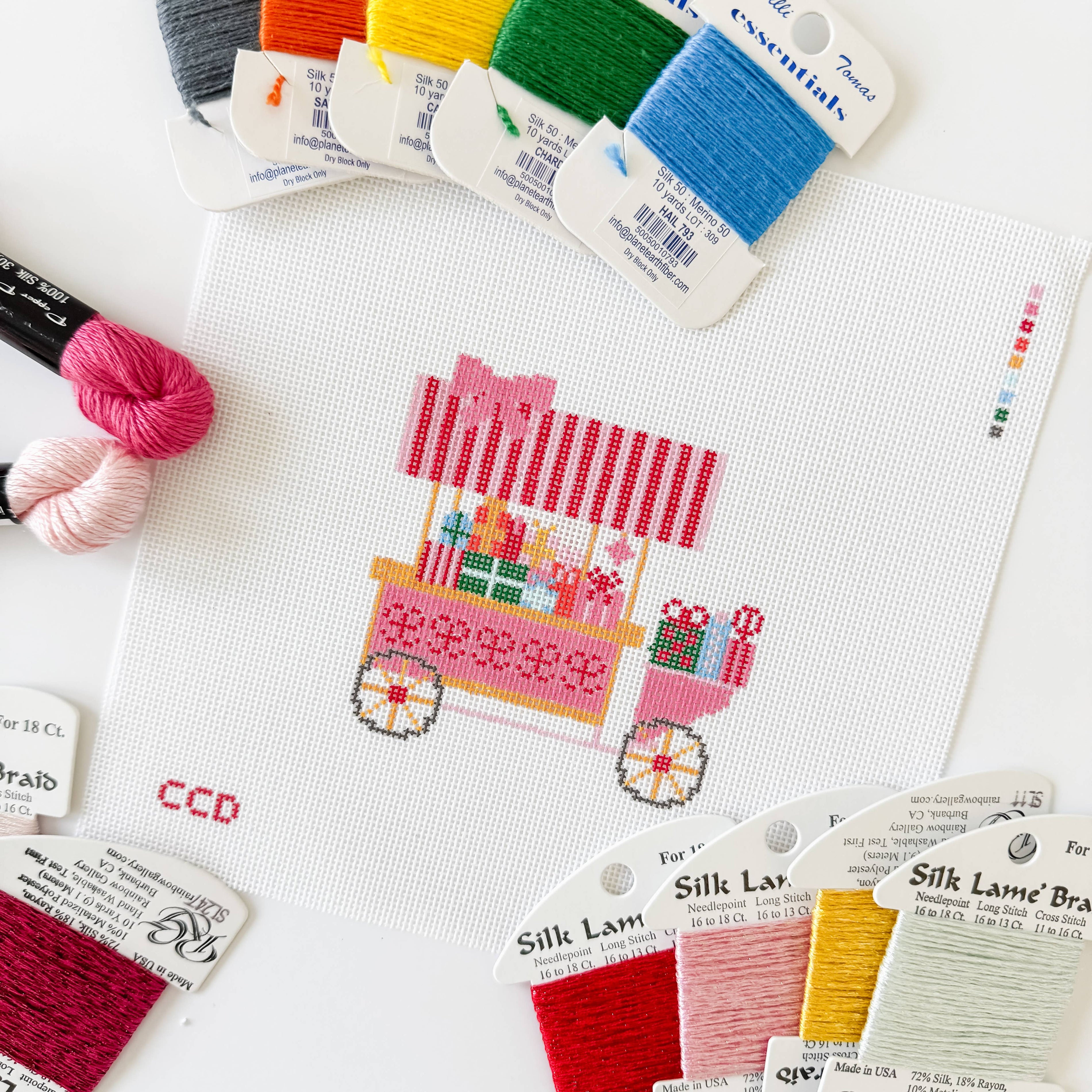 Christmas Trolley Cart Needlepoint Canvas 18 Mesh 4” Design