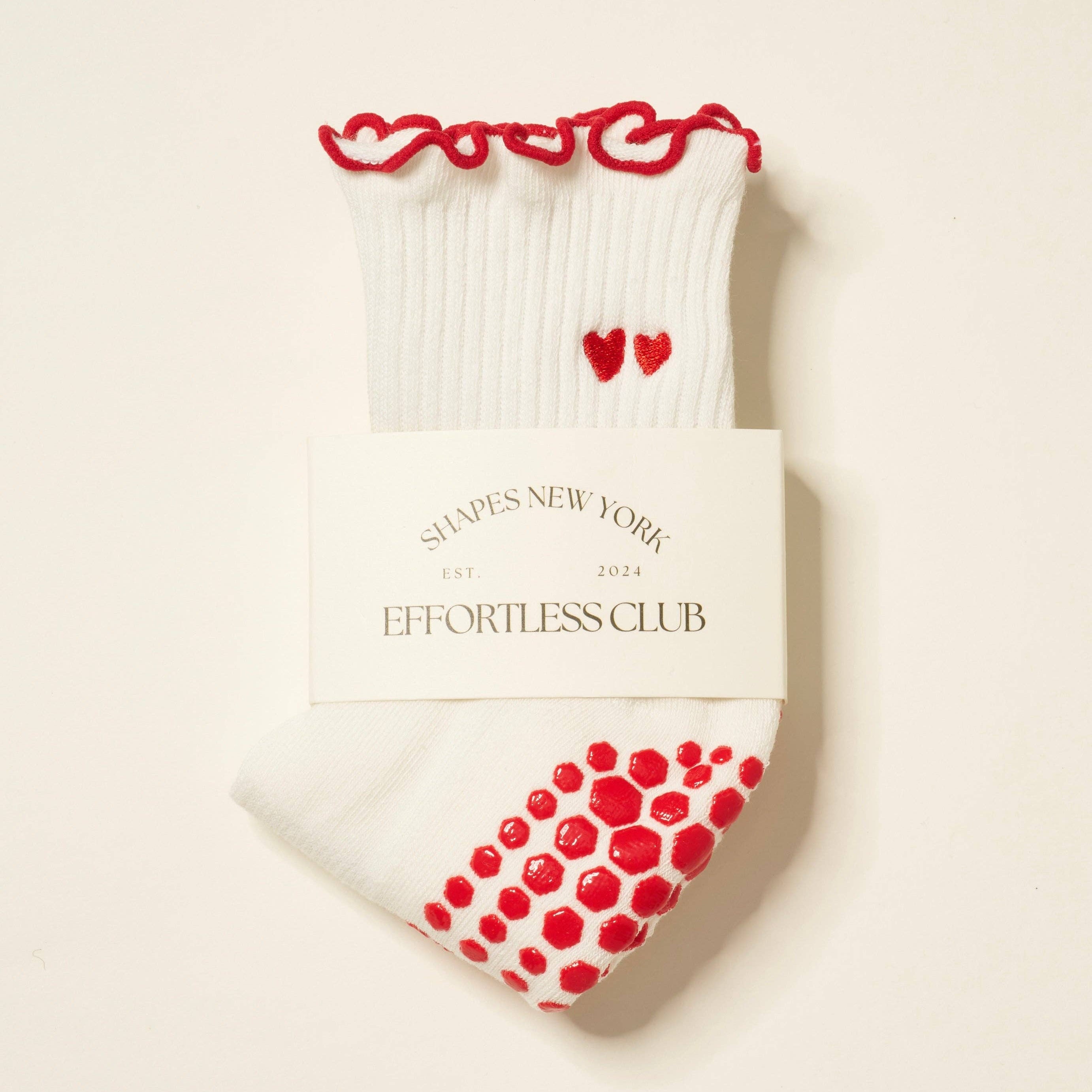 Embroidery Heart Duo Ruffle Grip Sock, Pilates Socks