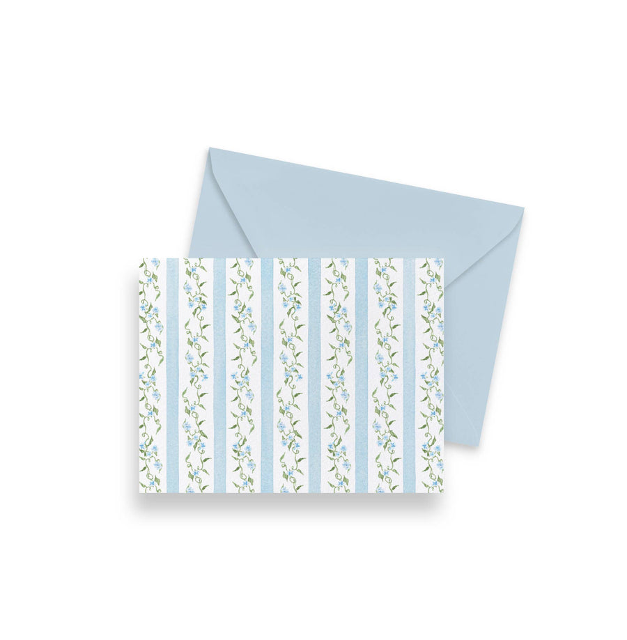 Blue Ditsy Floral Stripe Notecards | Set of 8