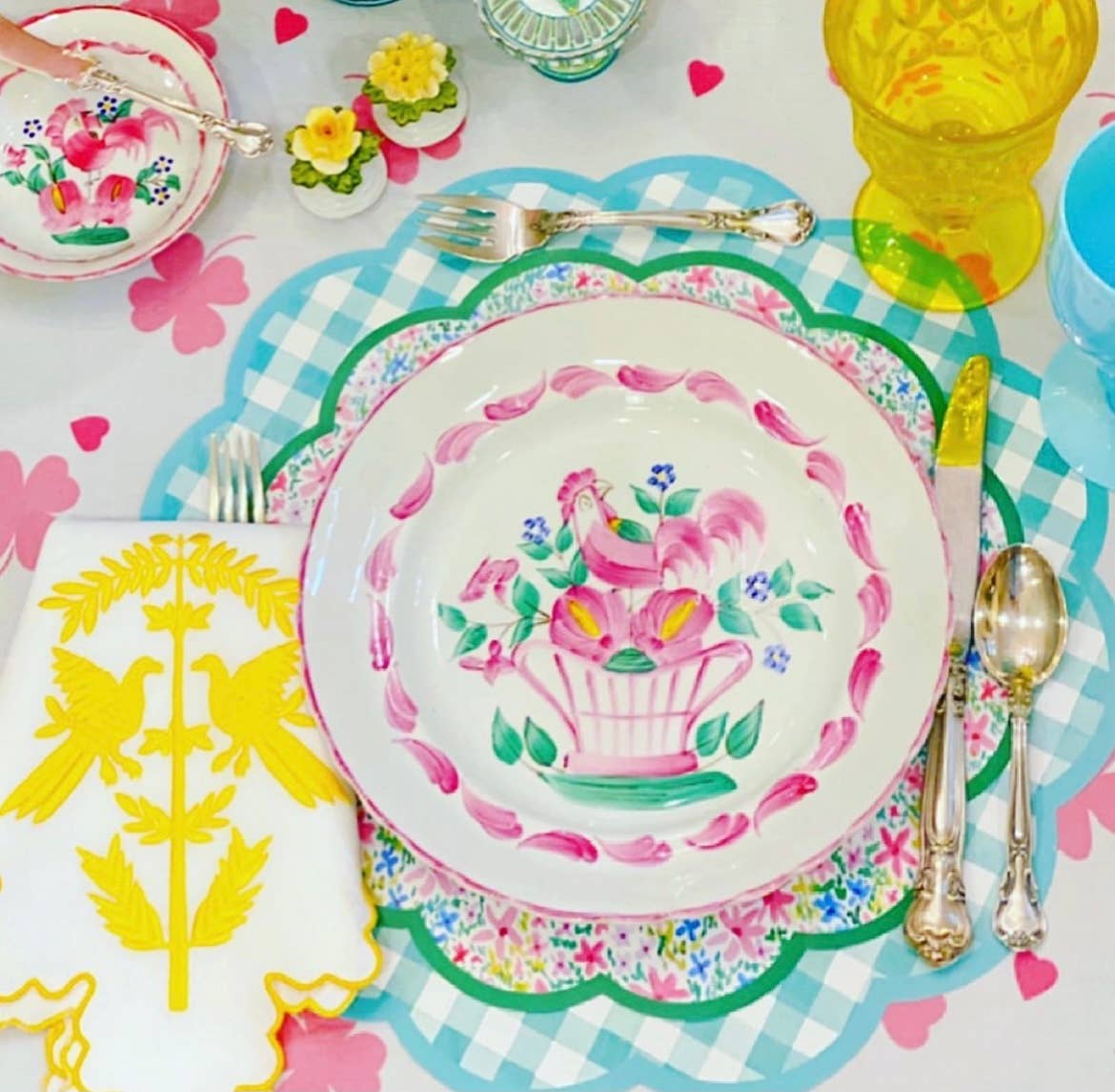 Teal Gingham Scalloped Paper Placemats | Set of 24