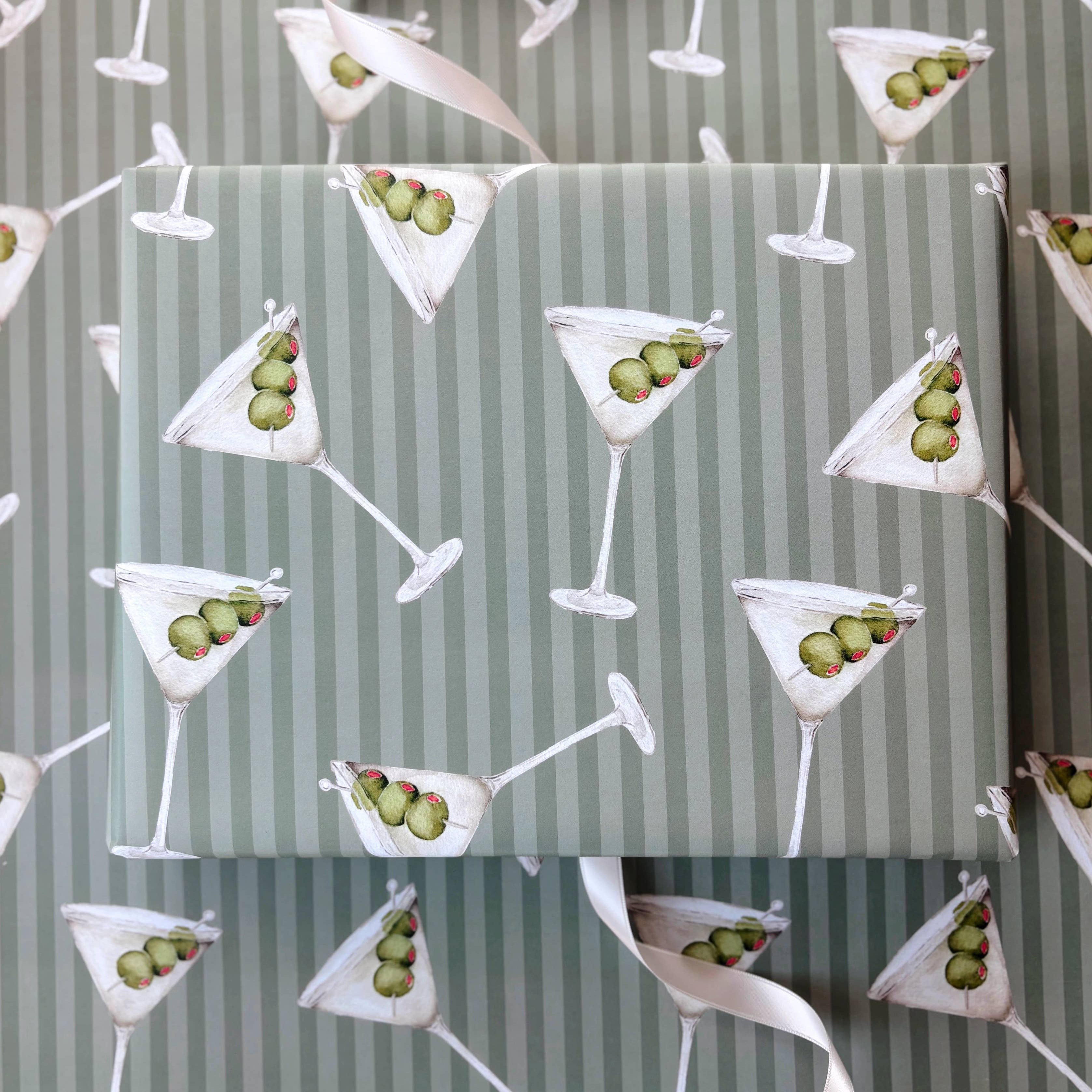 Watercolor Martini Gift Wrap - 3 Sheets/Roll