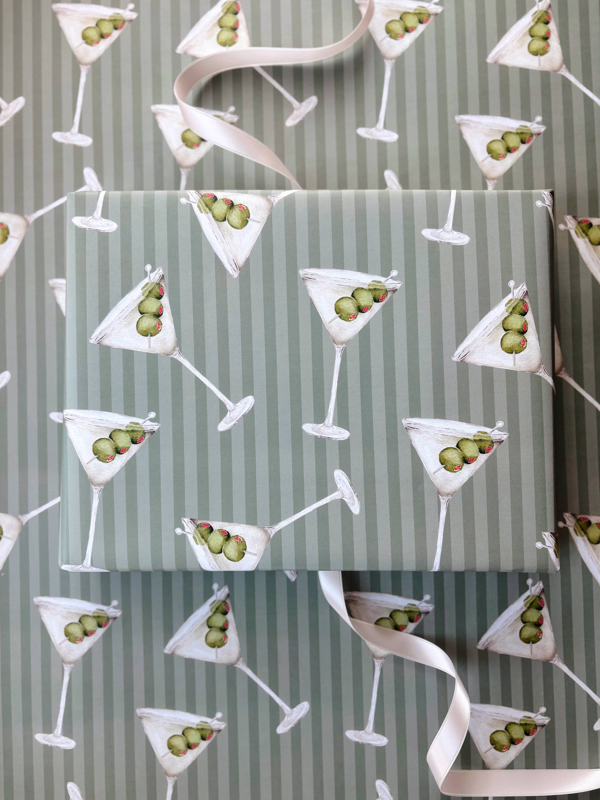 Watercolor Martini Gift Wrap - 3 Sheets/Roll