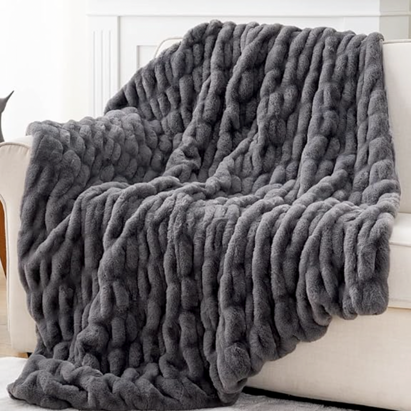 Soft Ruched Faux Fur Throw- Multiple Colors