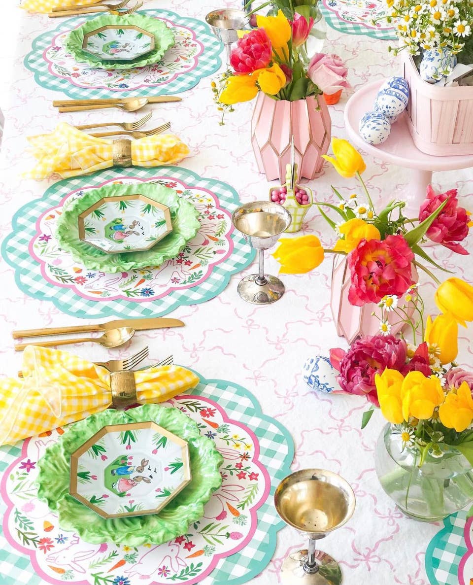 Teal Gingham Scalloped Paper Placemats | Set of 24