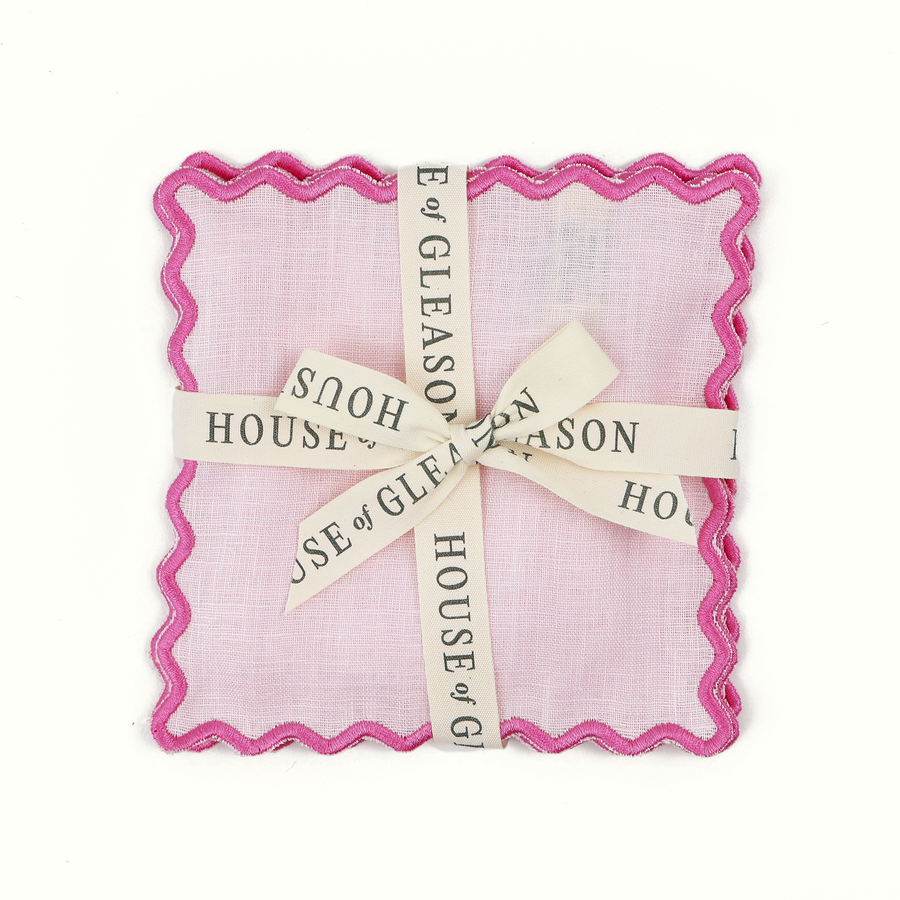 Pink Linen Square Cocktail Napkins - Set of 4