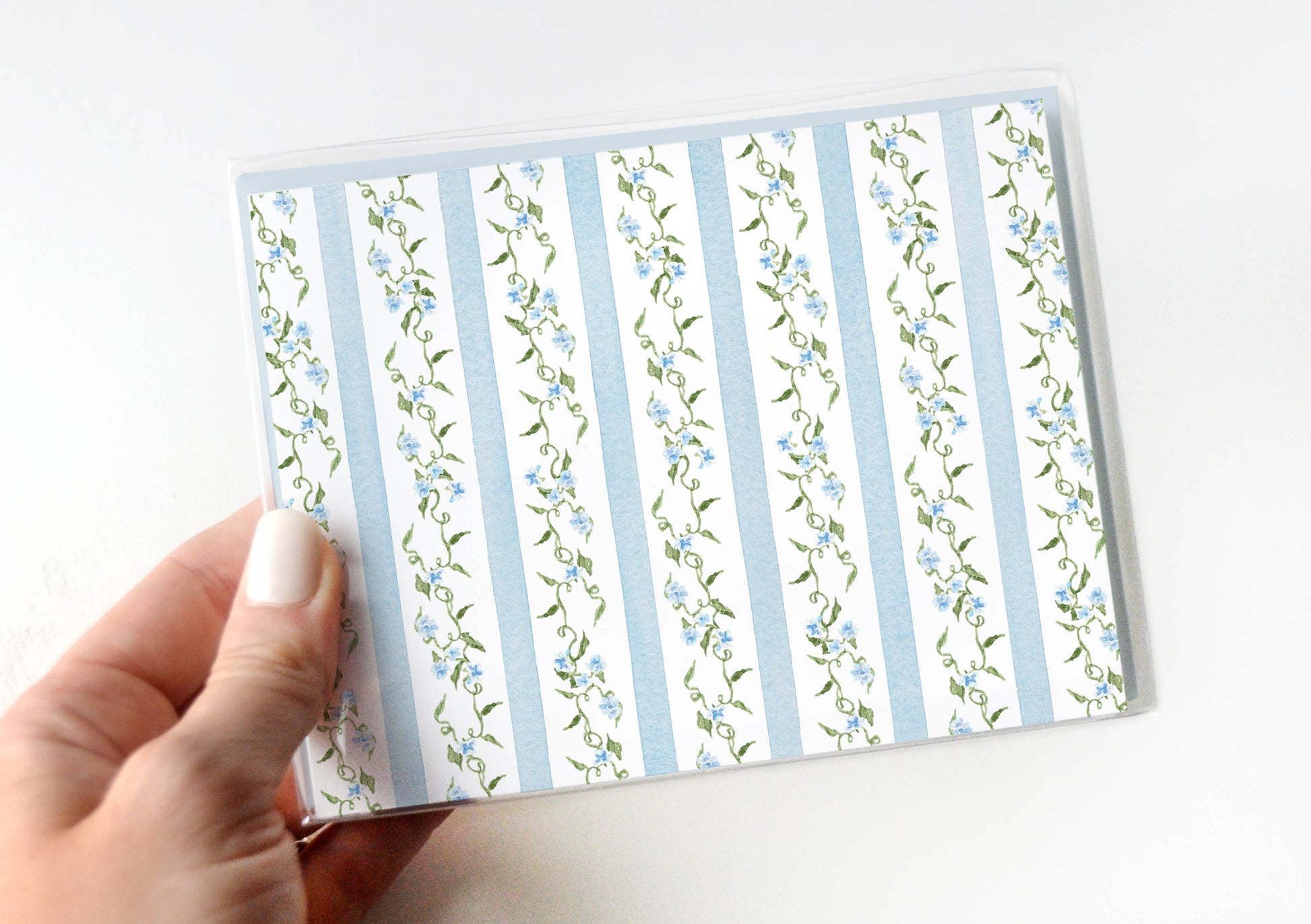 Blue Ditsy Floral Stripe Notecards | Set of 8