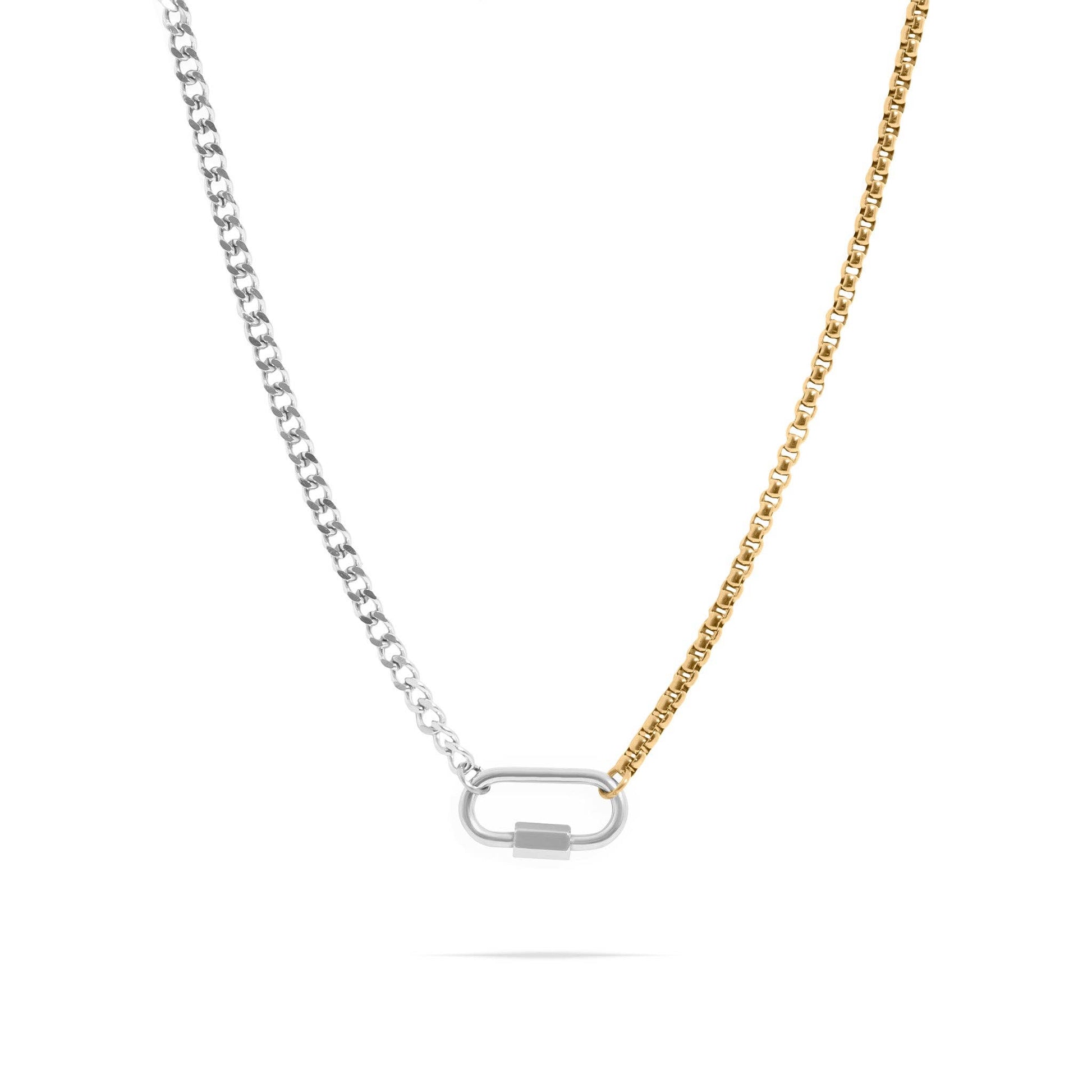 18K Gold Stainless Steel Mixed Metal Carabiner Necklace